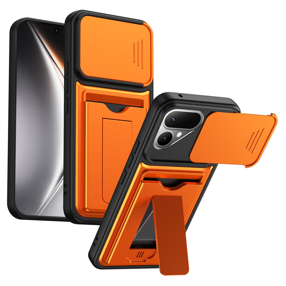 For Tecno Pova Curve 2 5G Card Holder Series Sliding Lens Cover PC Hybrid TPU Phone Case - Orange - EDA009709003C