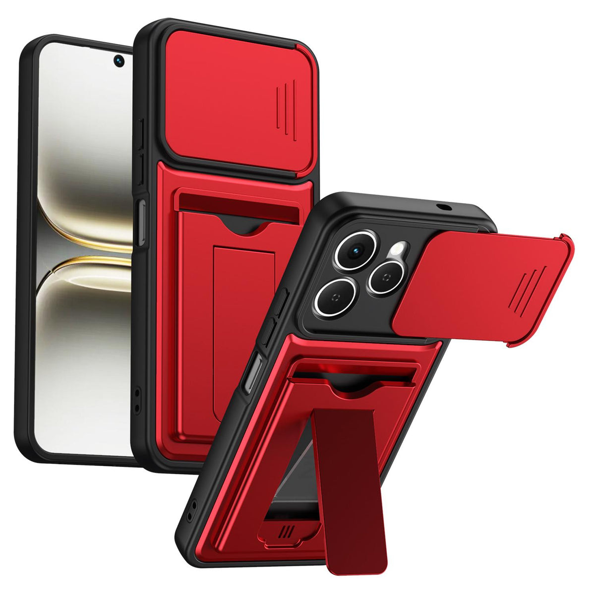 For Tecno Spark 40 4G Card Holder Series Sliding Lens Cover PC Hybrid TPU Phone Case - Red - EDA009709004A