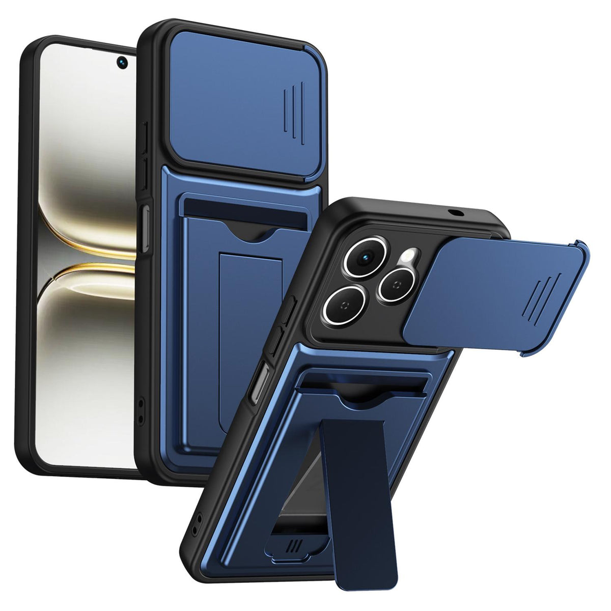 For Tecno Spark 40 4G Card Holder Series Sliding Lens Cover PC Hybrid TPU Phone Case - Blue - EDA009709004B