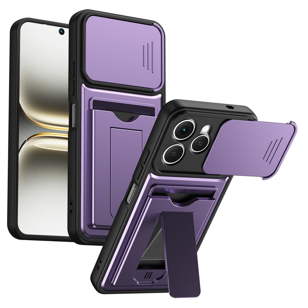 For Tecno Spark 40 4G Card Holder Series Sliding Lens Cover PC Hybrid TPU Phone Case - Purple - EDA009709004E