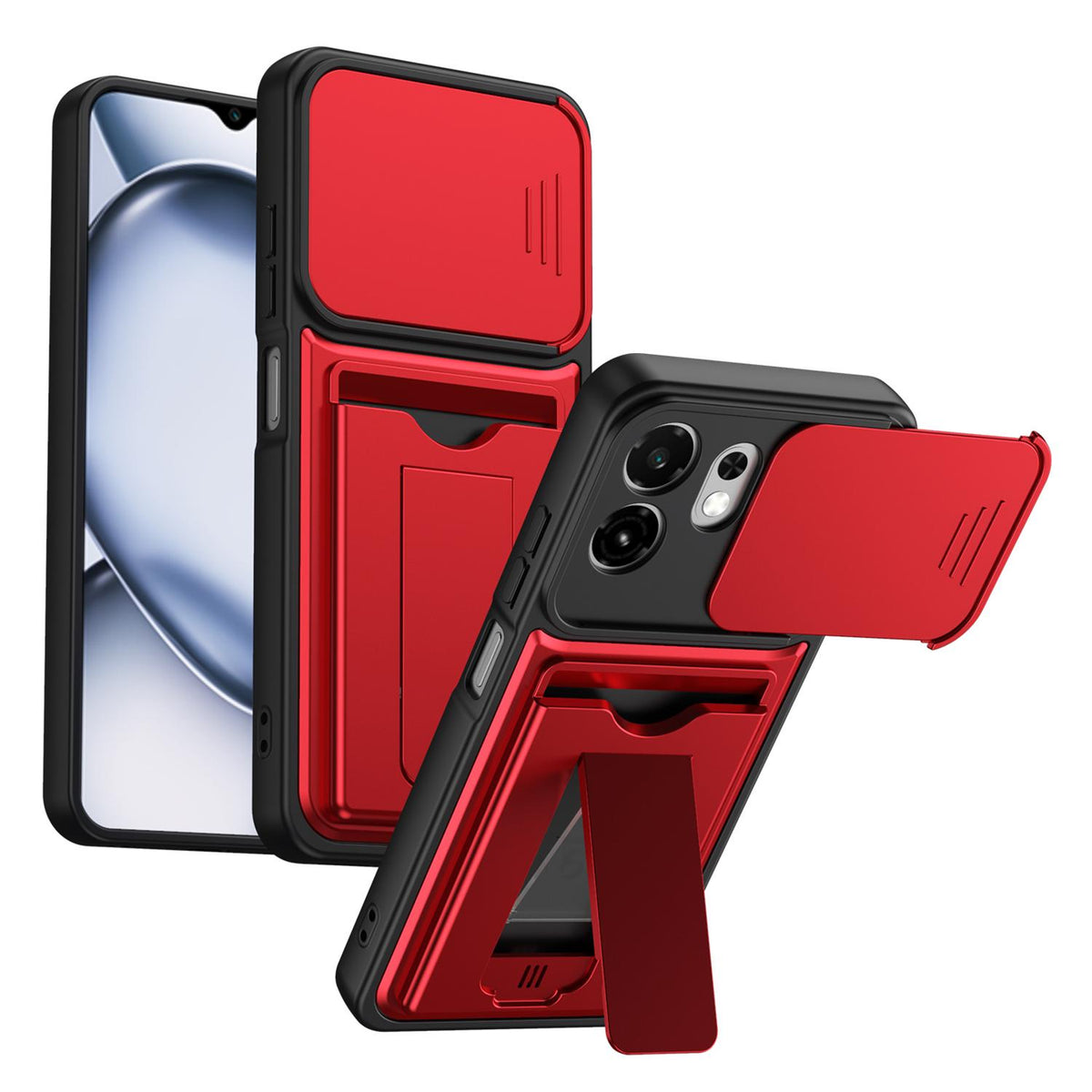 For Itel A100C 4G Card Holder Series Sliding Lens Cover PC Hybrid TPU Phone Case - Red - EDA009709102A