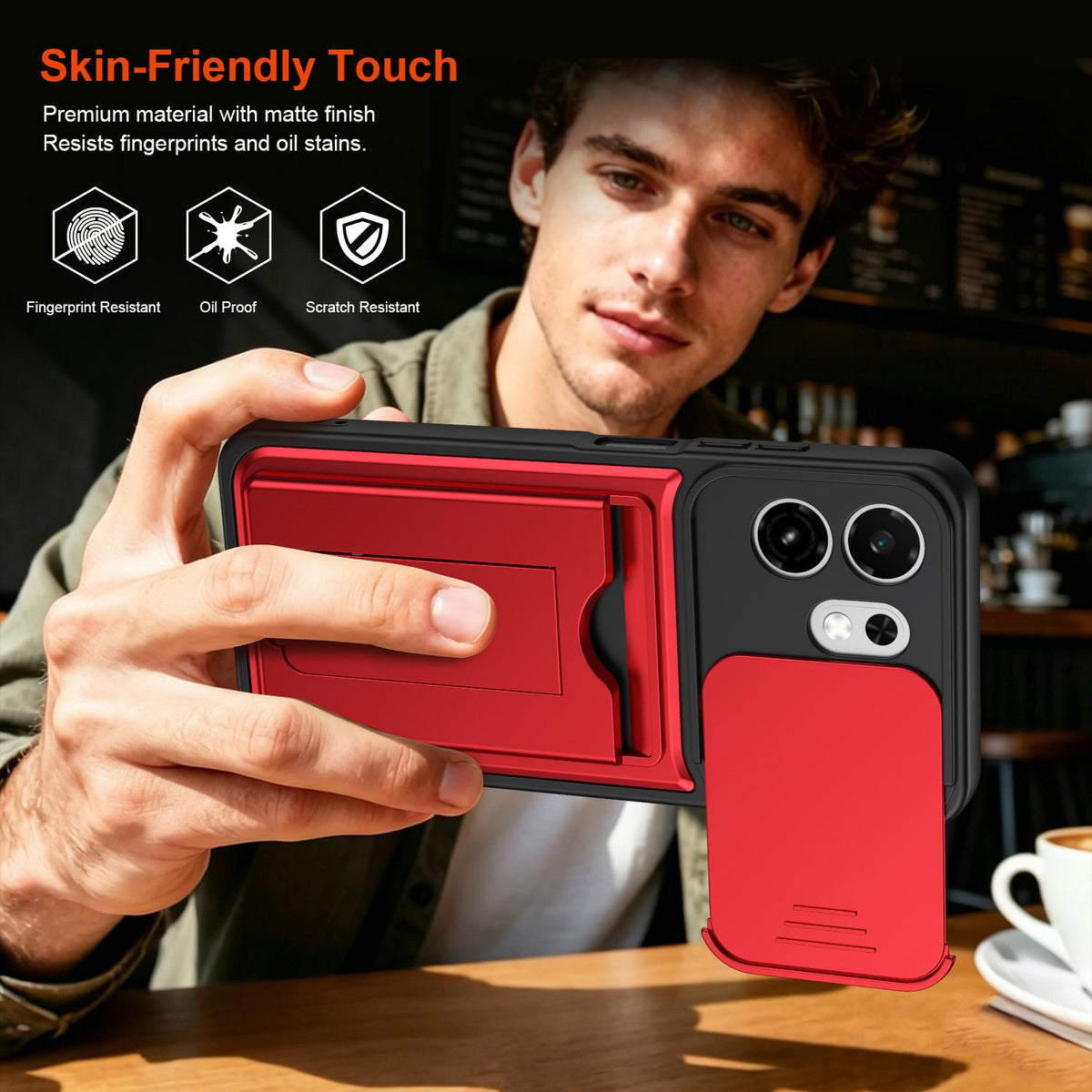 For Itel A100C 4G Card Holder Series Sliding Lens Cover PC Hybrid TPU Phone Case - Blue - EDA009709102B