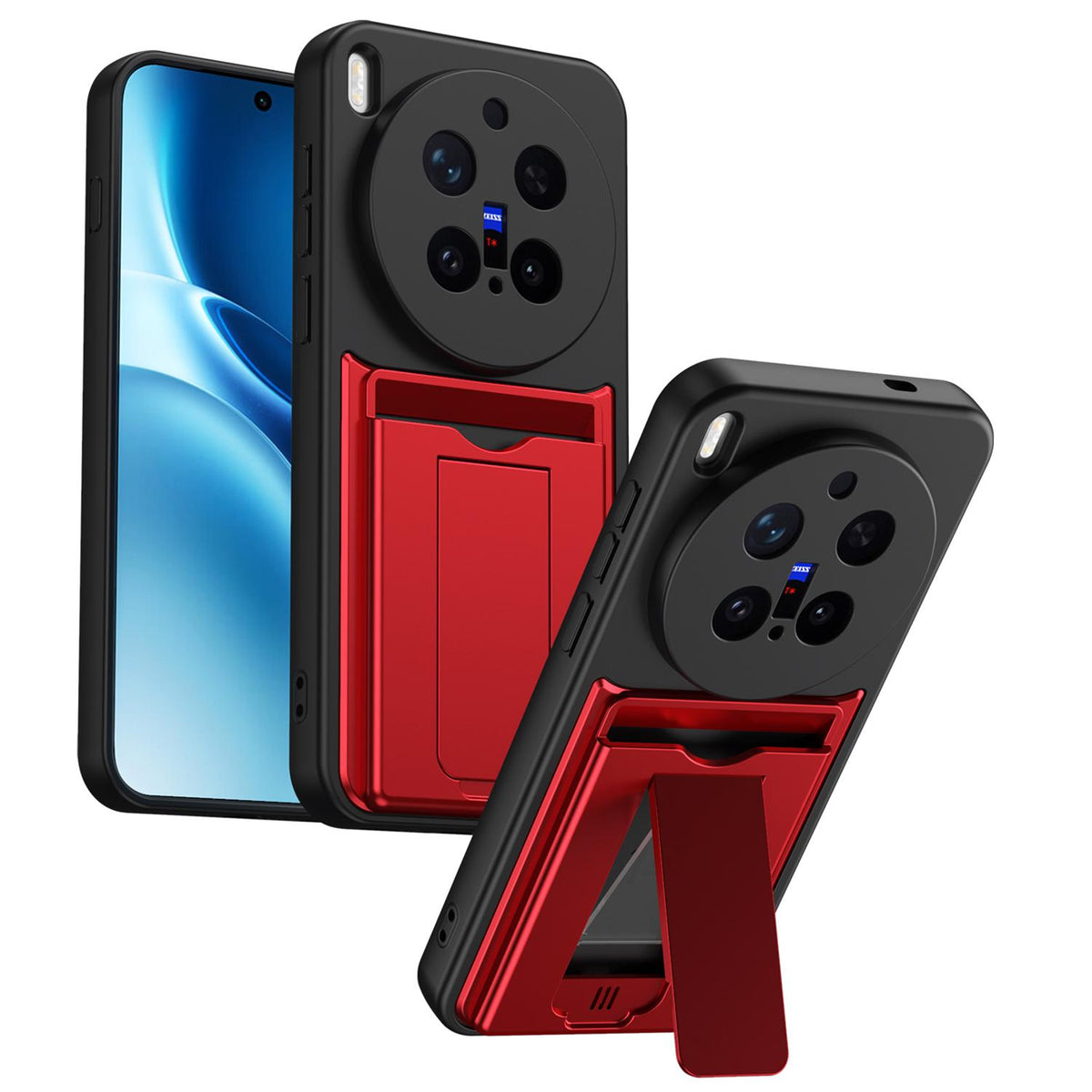 For vivo X300 Pro Card Holder Series Sliding Lens Cover PC Hybrid TPU Phone Case - Red - EDA009709504A