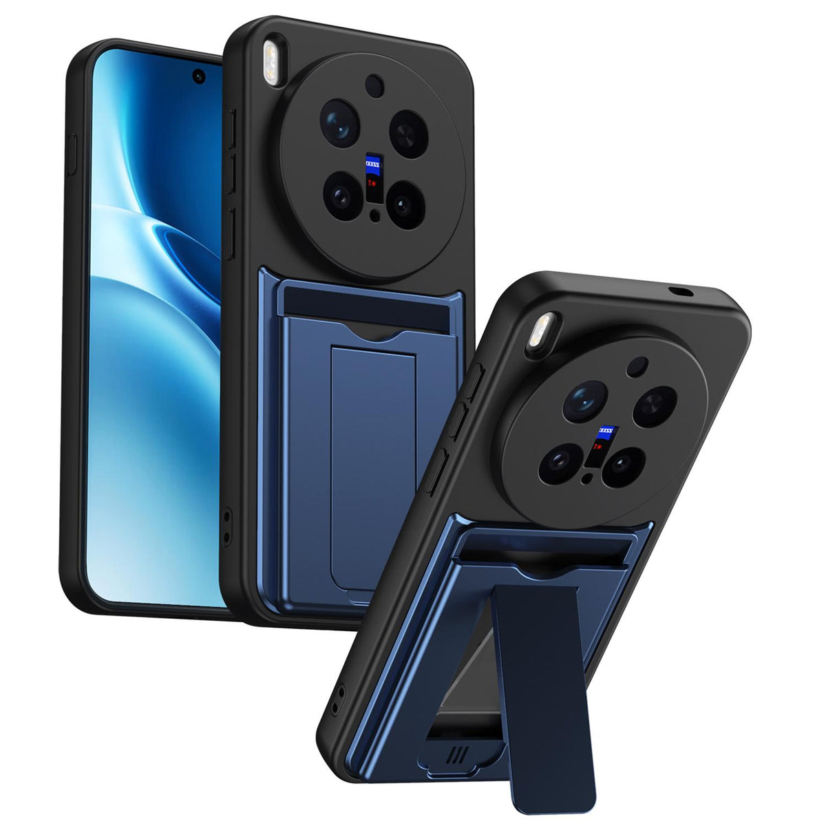 For vivo X300 Pro Card Holder Series Sliding Lens Cover PC Hybrid TPU Phone Case - Blue - EDA009709504B