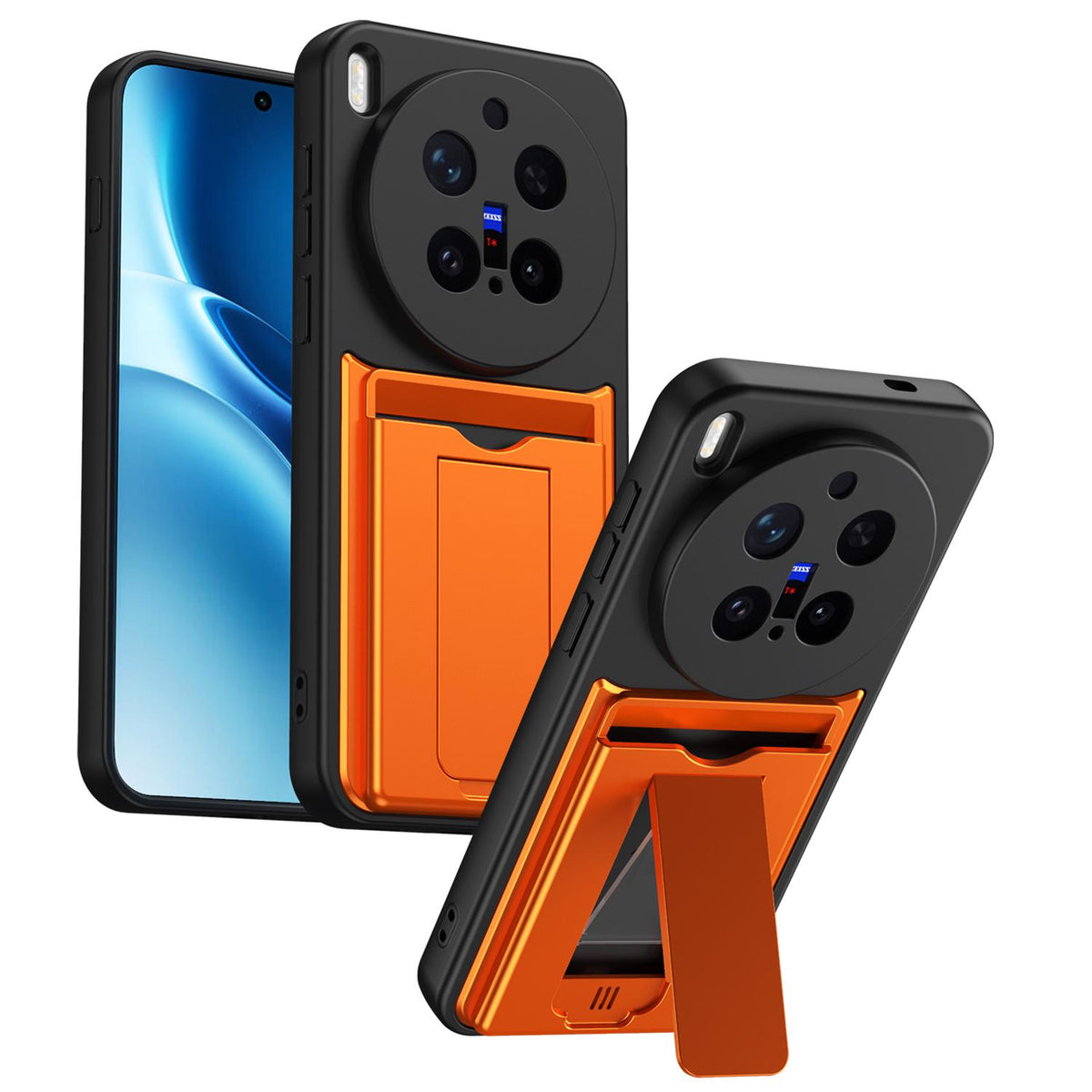 For vivo X300 Pro Card Holder Series Sliding Lens Cover PC Hybrid TPU Phone Case - Orange - EDA009709504C