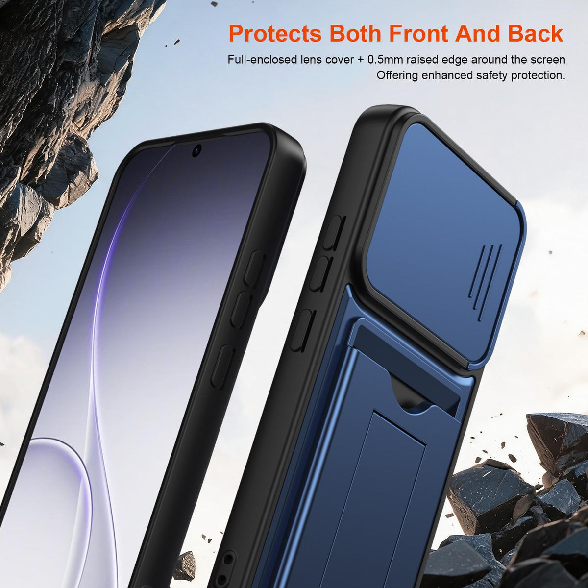 For OPPO Reno15 Pro Max 5G Global Card Holder Series Sliding Lens Cover PC Hybrid TPU Phone Case - Red - EDA009709805A