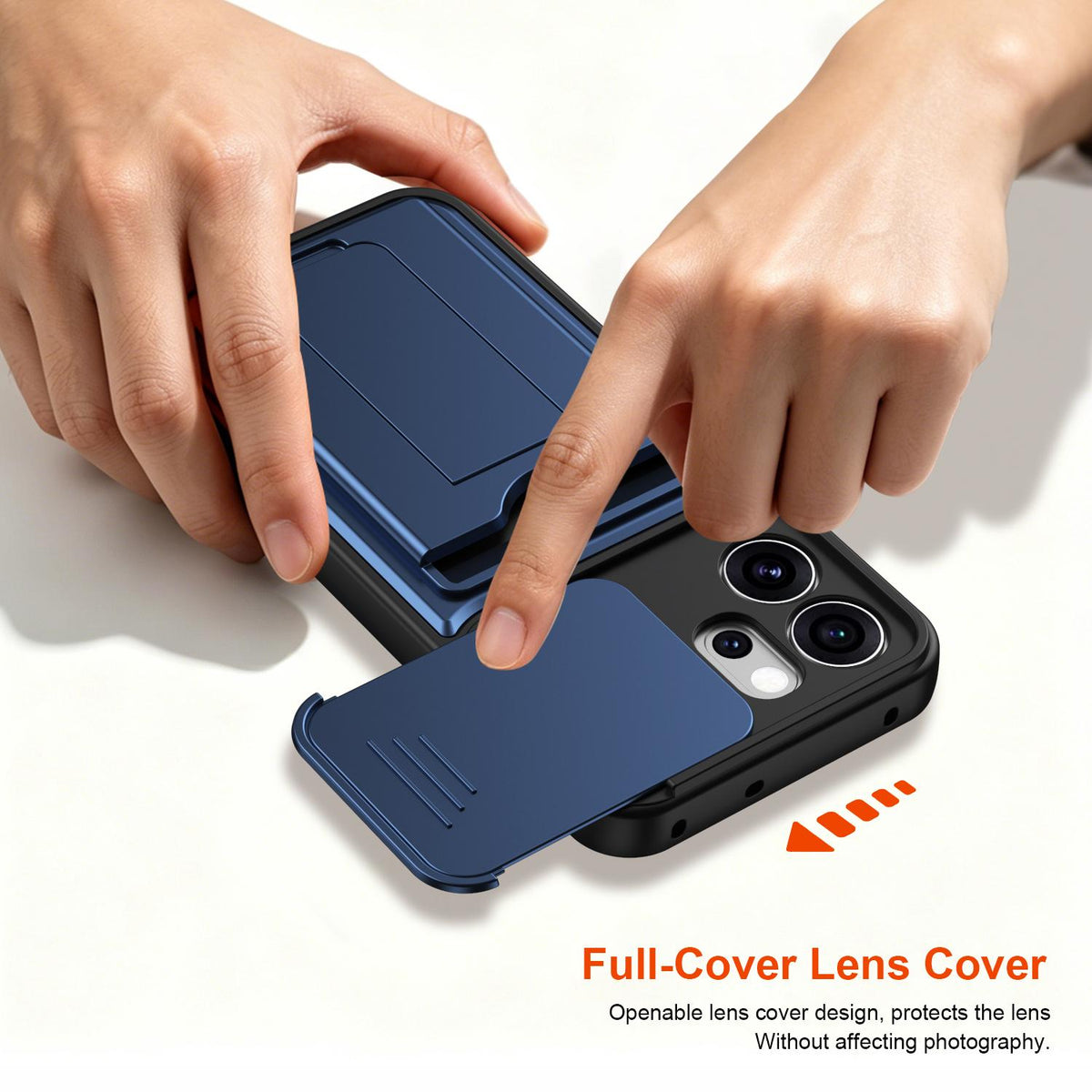 For OPPO Reno15 Pro Max 5G Global Card Holder Series Sliding Lens Cover PC Hybrid TPU Phone Case - Blue - EDA009709805B