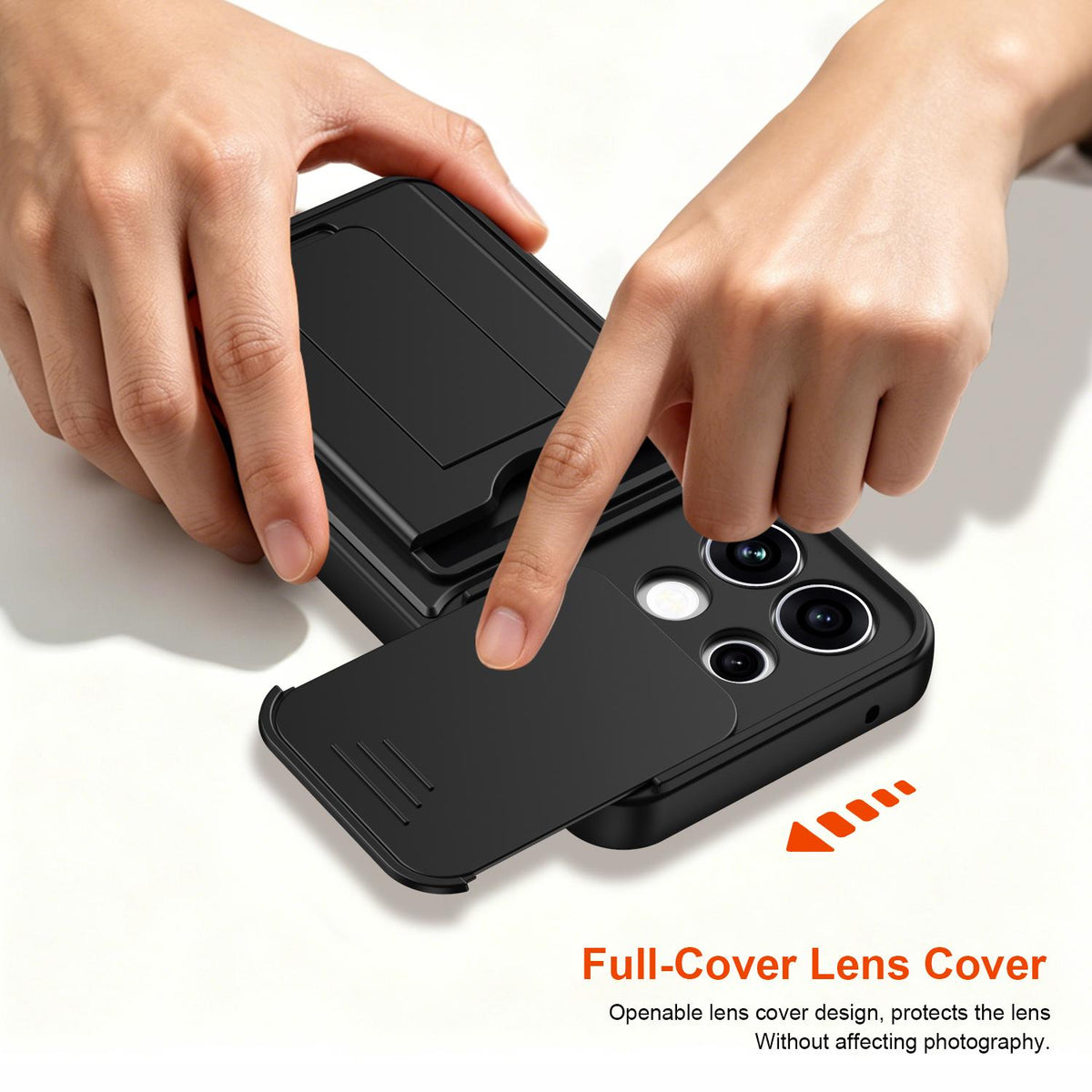 For OPPO Reno16 F / Reno16 FS 5G Card Holder Series Sliding Lens Cover PC Hybrid TPU Phone Case - Red - EDA009709807A