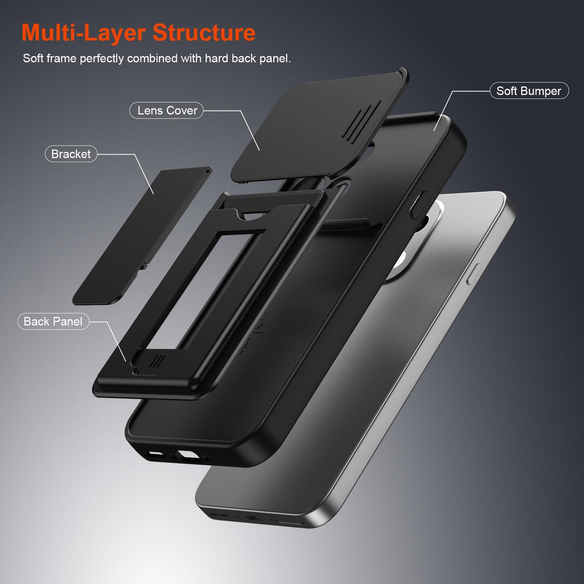For OPPO Reno16 F / Reno16 FS 5G Card Holder Series Sliding Lens Cover PC Hybrid TPU Phone Case - Blue - EDA009709807B