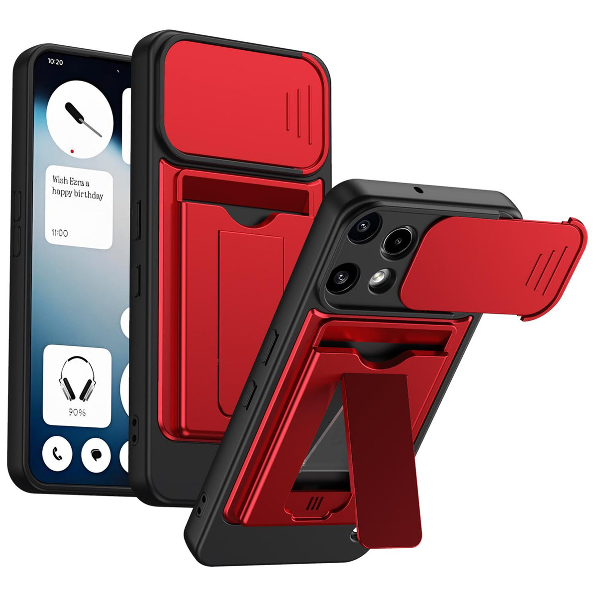 For Nothing Phone 3a Lite Card Holder Series Sliding Lens Cover PC Hybrid TPU Phone Case - Red - EDA009709901A