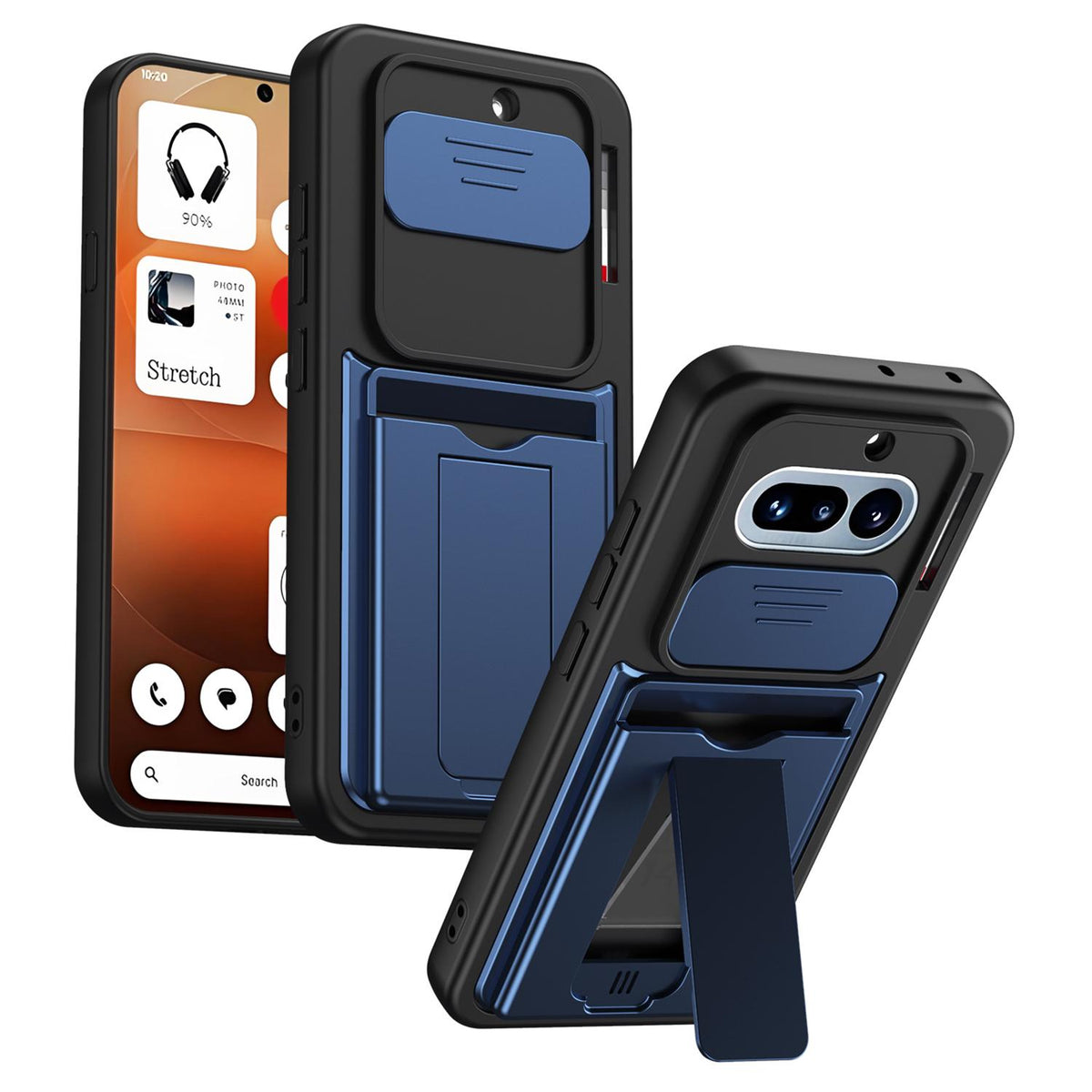 For Nothing Phone 4a Card Holder Series Sliding Lens Cover PC Hybrid TPU Phone Case - Blue - EDA009709902B
