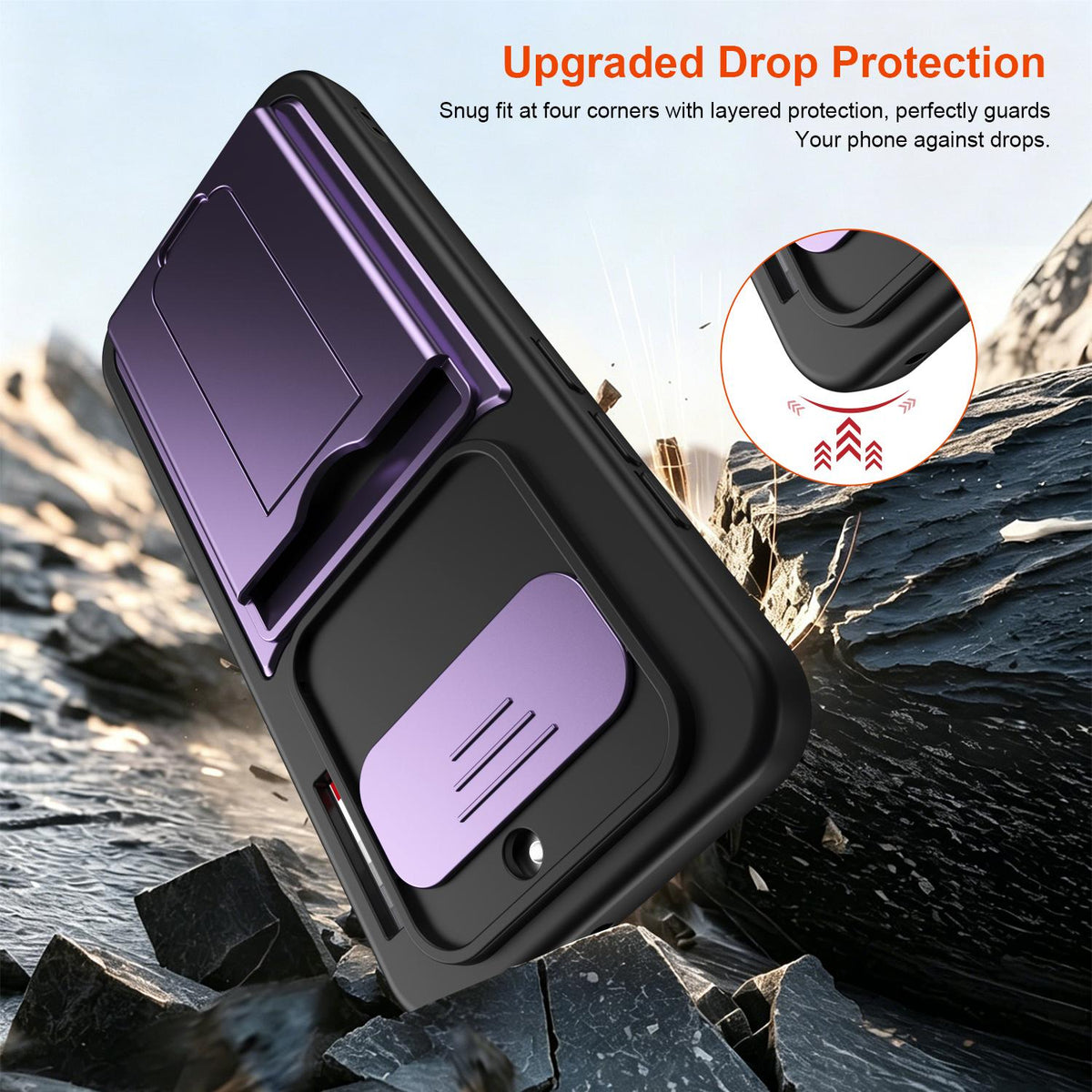 For Nothing Phone 4a Card Holder Series Sliding Lens Cover PC Hybrid TPU Phone Case - Orange - EDA009709902C