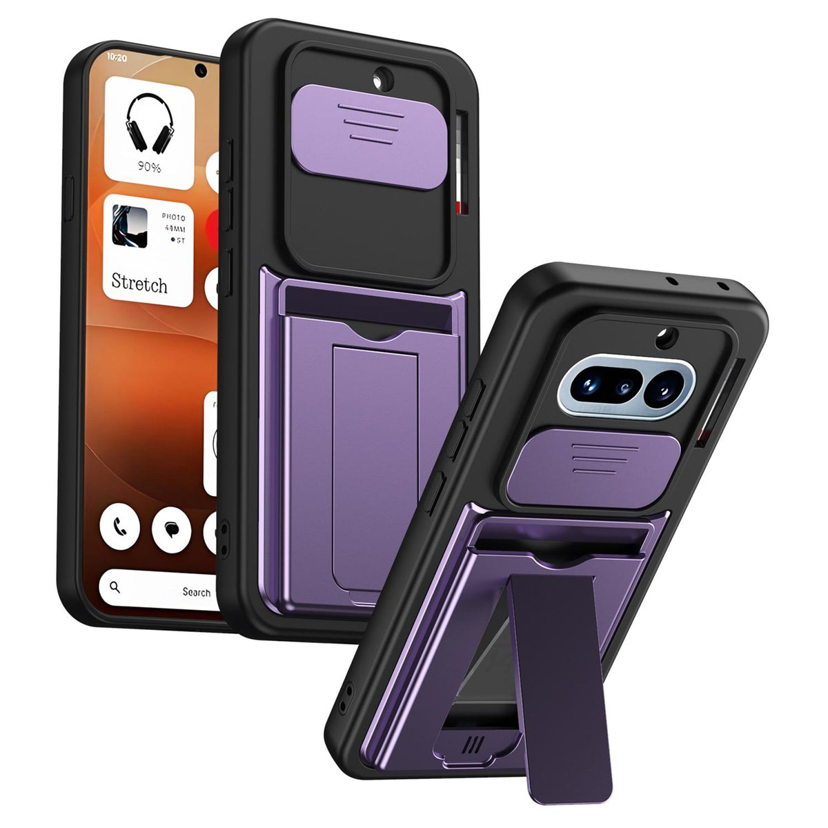 For Nothing Phone 4a Card Holder Series Sliding Lens Cover PC Hybrid TPU Phone Case - Purple - EDA009709902E