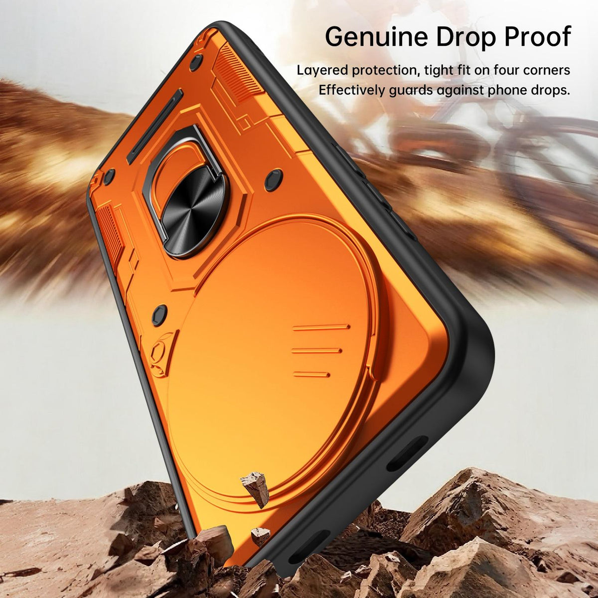 For Redmi Note 15 Pro 5G Global 163.6mm Nanshan Armor Sliding Camshield Ring Holder Phone Case - Orange - EDA009716302A