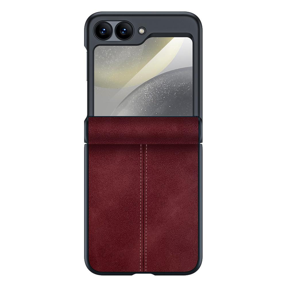 For Galaxy Z Flip6 5G Film Integrated Sheepskin Texture Stitched Magnetic Hinge Phone Case - Dark Red - EDA009716501D