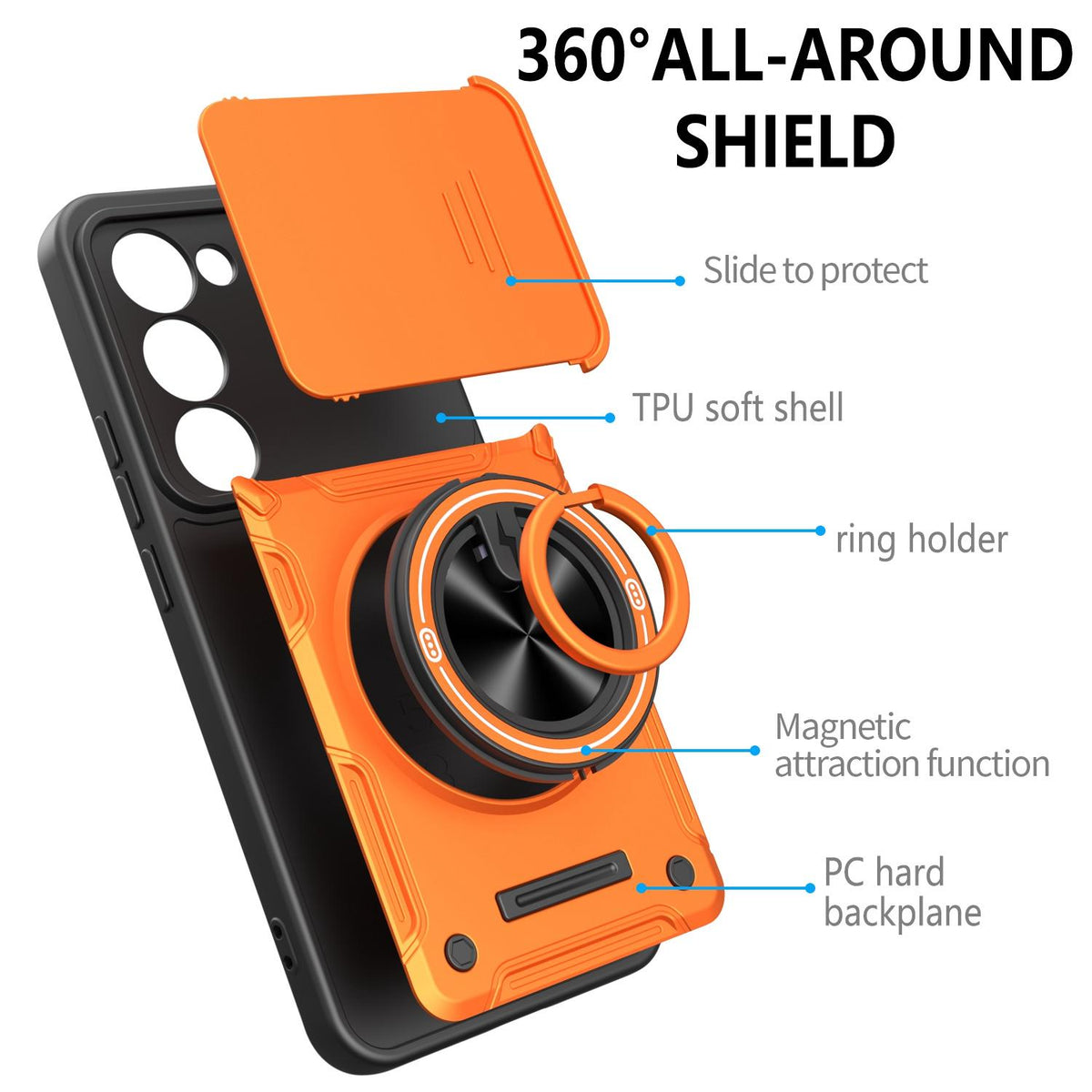 For Tecno Spark 40 Pro+ 4G Multifunctional Sliding Camshield Ring Holder Phone Case - Orange - EDA009722305A