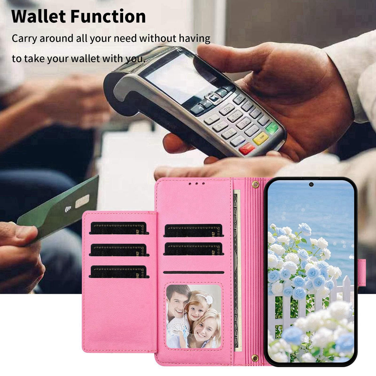 For Redmi K90 Pro Max / Poco F8 Ultra Butterfly Flower Zipper Wallet Vegan Leather Phone Case with Strap(Pink)