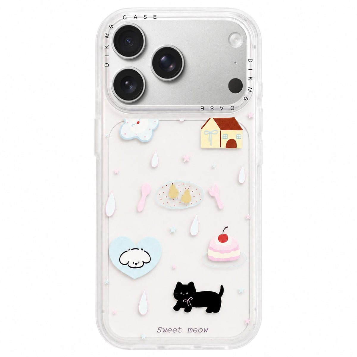 For iPhone 17 Pro Skin Feel Frosted Cartoon Sticker Acrylic Phone Case - Black White Cat and Dog Desserts - EDA009740402A