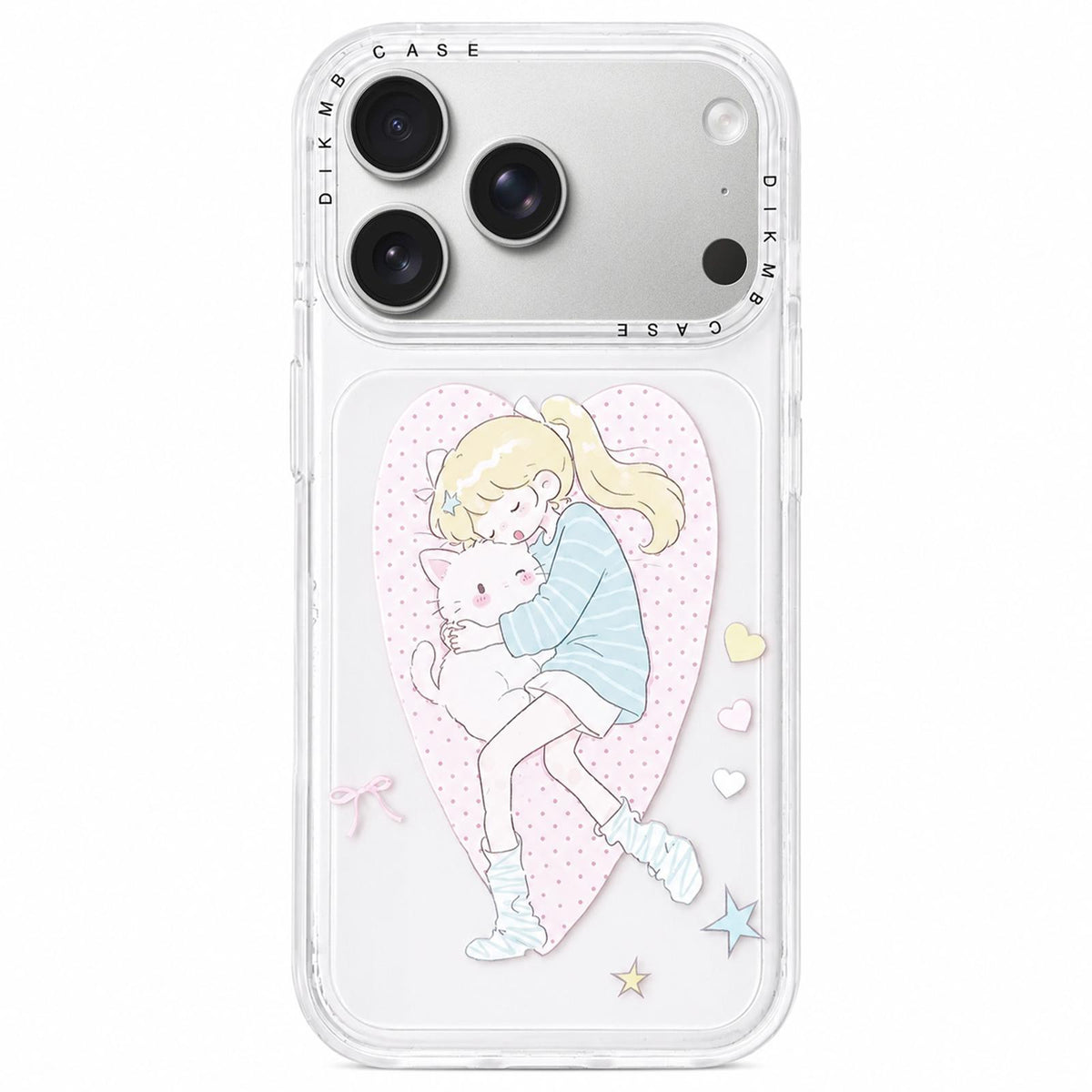 For iPhone 17 Pro Skin Feel Frosted Cartoon Sticker Acrylic Phone Case - Heart Sleeping Girl - EDA009740402C