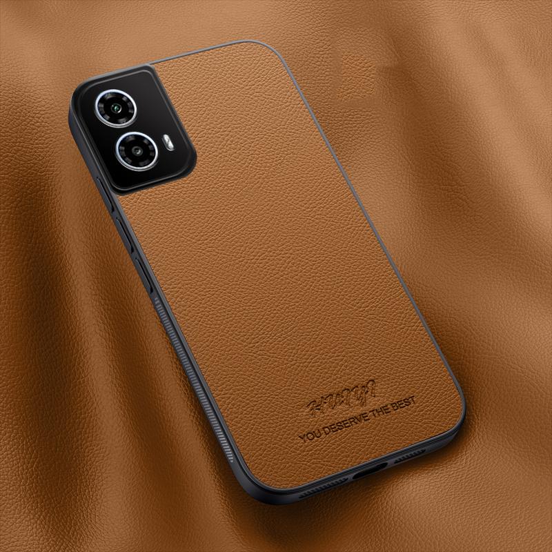 For Motorola Moto G34 / G45 HUIYI Leather Magnetic Phone Case - Brown - EDA009747712E