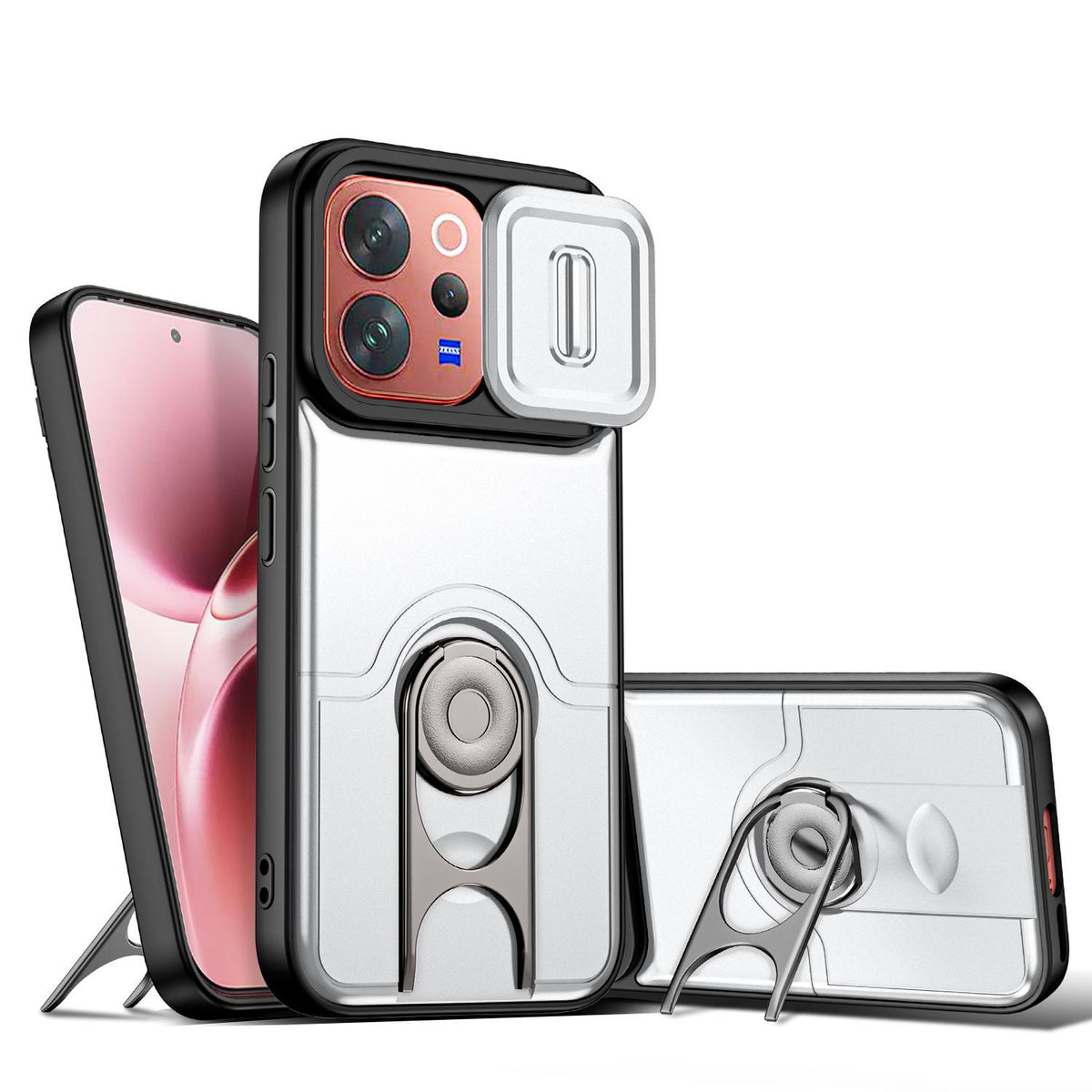 For vivo V70 5G / S50 5G Sliding Camera Cover 2 in 1 Rotating Holder Air Bag Shockproof Phone Case - Silvery - EDA009752601A