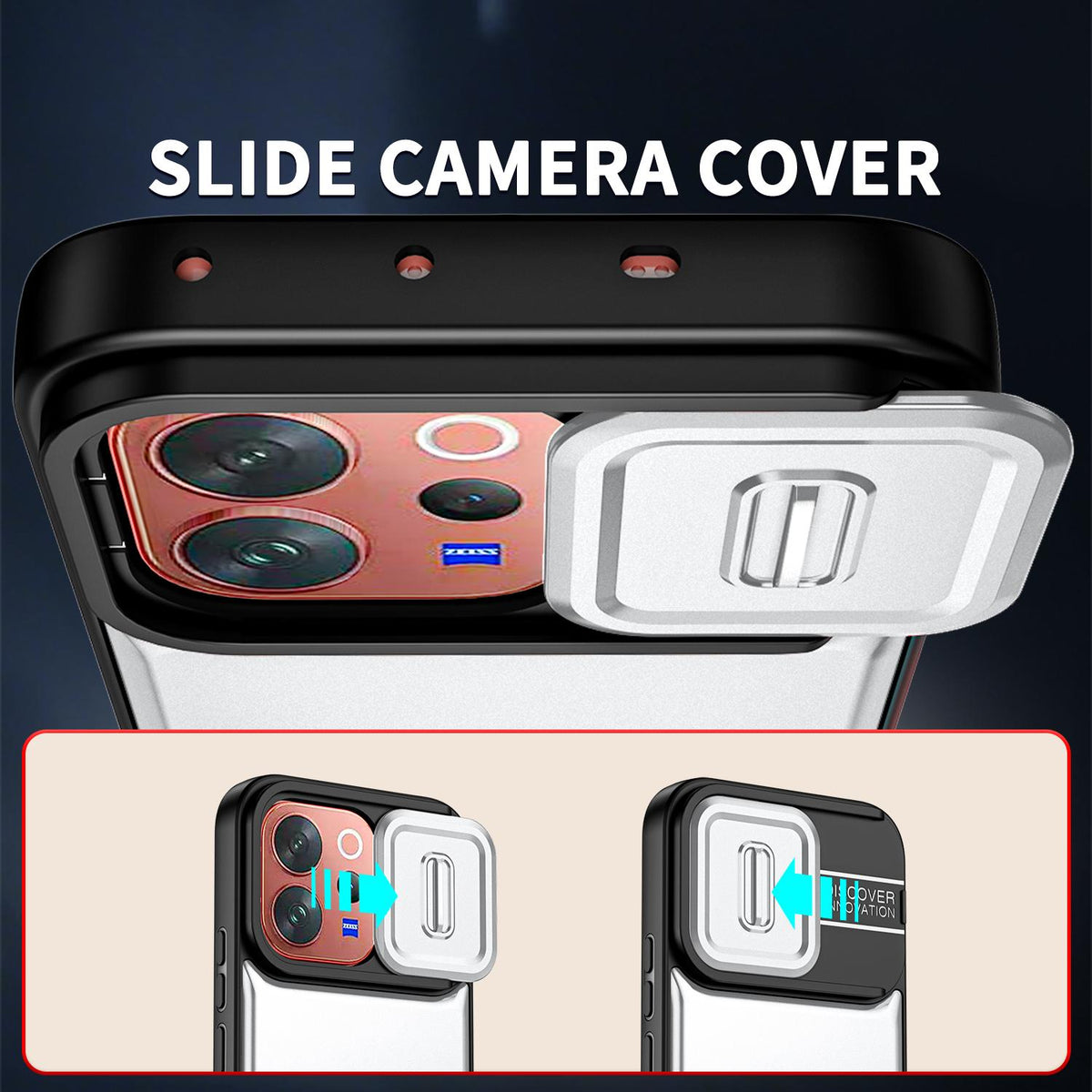 For vivo V70 5G / S50 5G Sliding Camera Cover 2 in 1 Rotating Holder Air Bag Shockproof Phone Case - Silvery - EDA009752601A