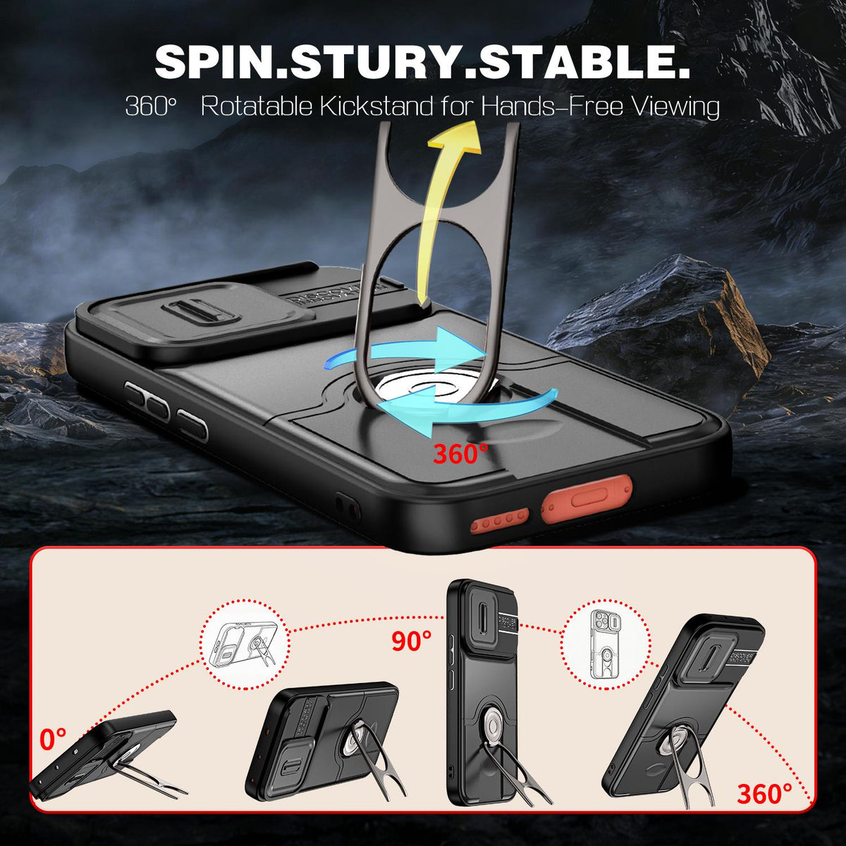 For vivo V70 5G / S50 5G Sliding Camera Cover 2 in 1 Rotating Holder Air Bag Shockproof Phone Case - Black - EDA009752601B