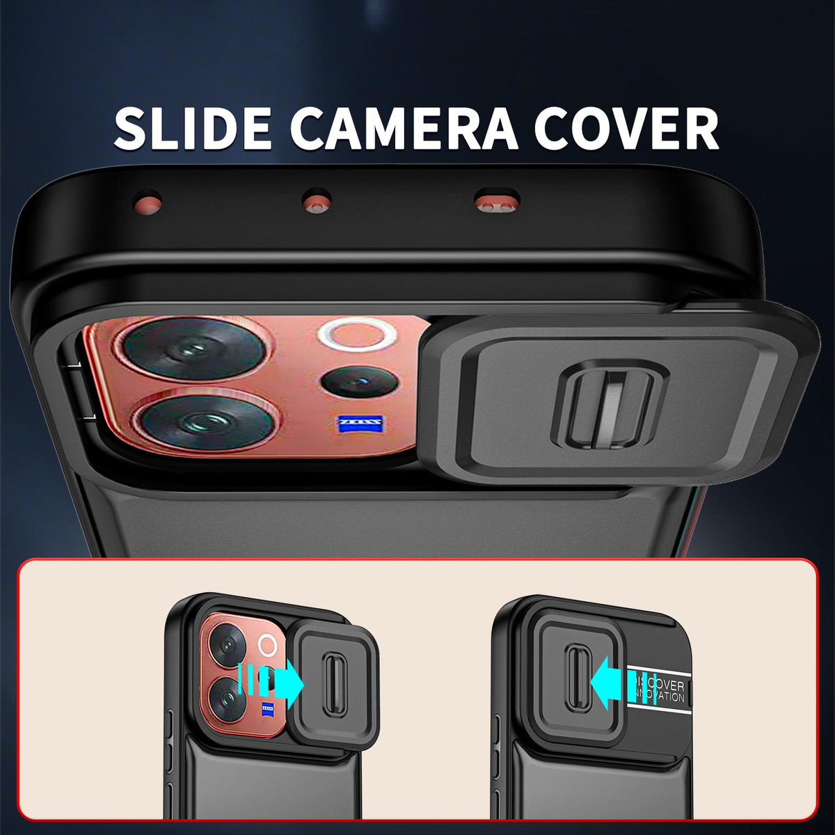 For vivo V70 5G / S50 5G Sliding Camera Cover 2 in 1 Rotating Holder Air Bag Shockproof Phone Case - Black - EDA009752601B