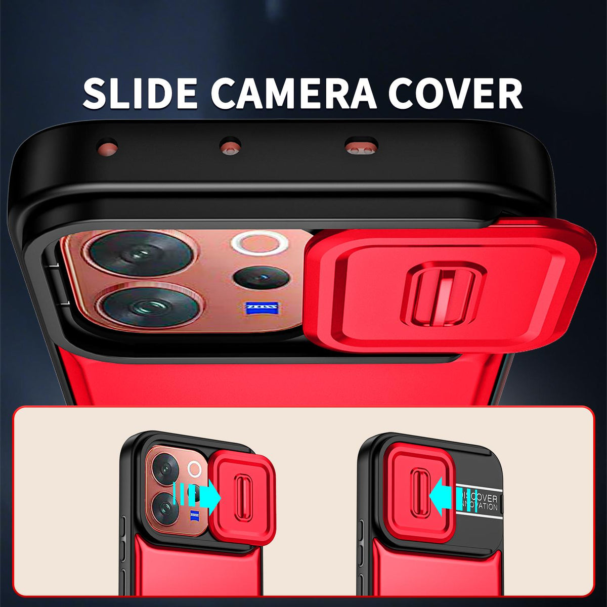 For vivo V70 5G / S50 5G Sliding Camera Cover 2 in 1 Rotating Holder Air Bag Shockproof Phone Case - Red - EDA009752601D