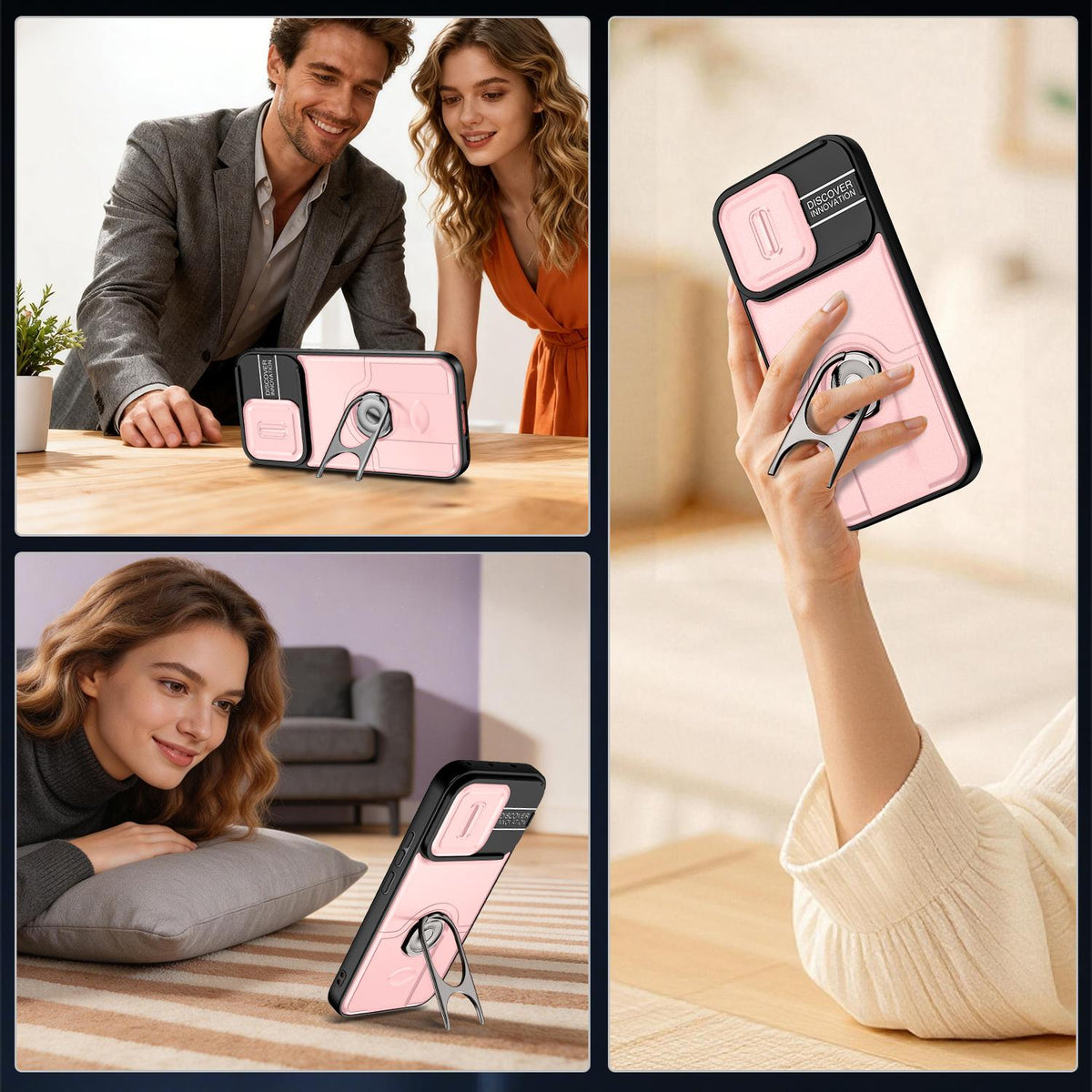 For vivo V70 5G / S50 5G Sliding Camera Cover 2 in 1 Rotating Holder Air Bag Shockproof Phone Case - Pink - EDA009752601E
