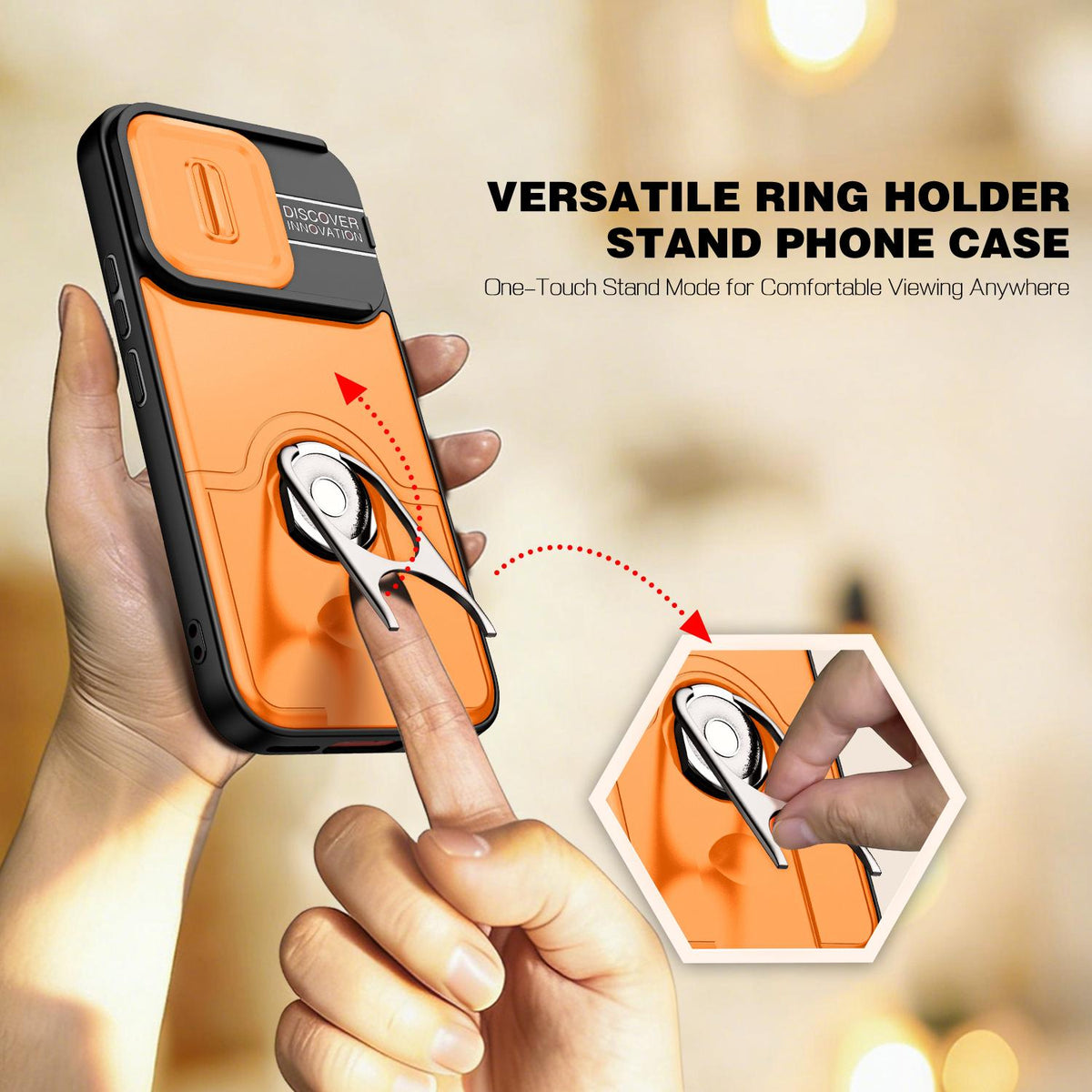 For vivo V70 5G / S50 5G Sliding Camera Cover 2 in 1 Rotating Holder Air Bag Shockproof Phone Case - Orange - EDA009752601F