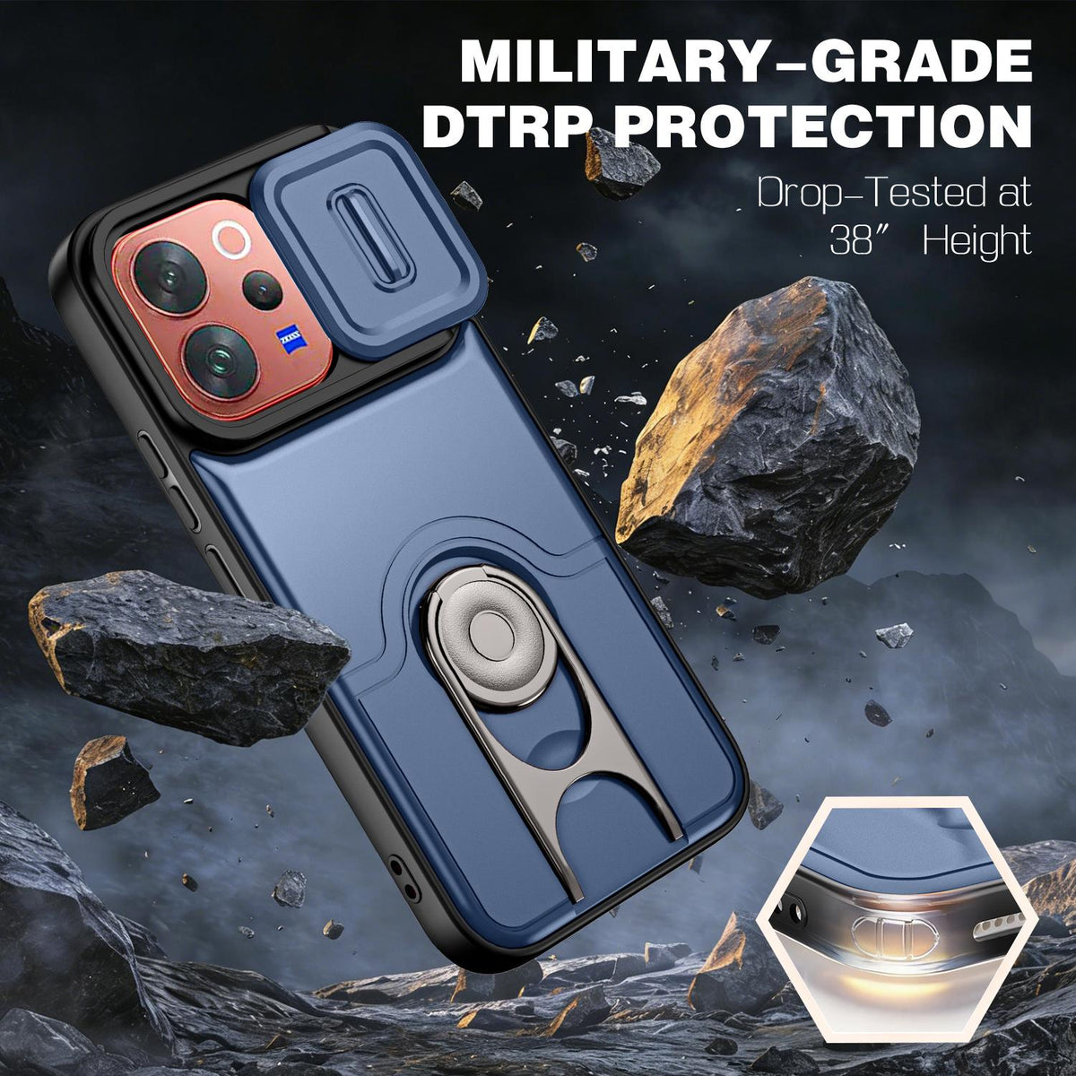 For vivo V70 5G / S50 5G Sliding Camera Cover 2 in 1 Rotating Holder Air Bag Shockproof Phone Case - Blue - EDA009752601G