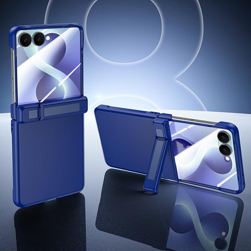 For Galaxy Z Flip8 5G Skin Feel Frosted Spray-Coated PC Hinge Holder Integrated Film Phone Case - Blue - EDA009758401C