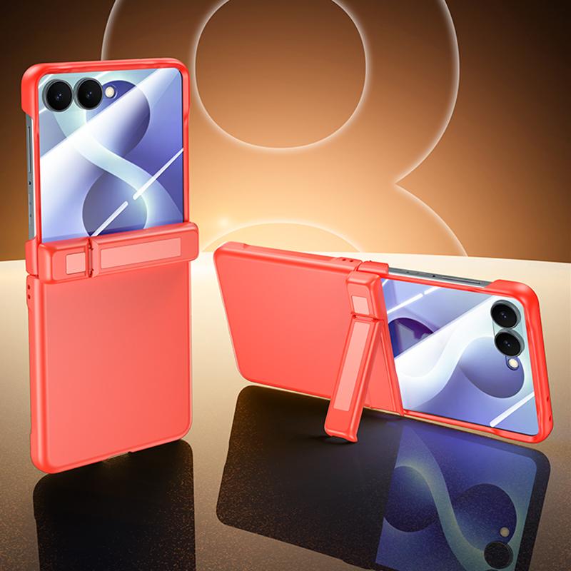 For Galaxy Z Flip8 5G Skin Feel Frosted Spray-Coated PC Hinge Holder Integrated Film Phone Case - Orange - EDA009758401E