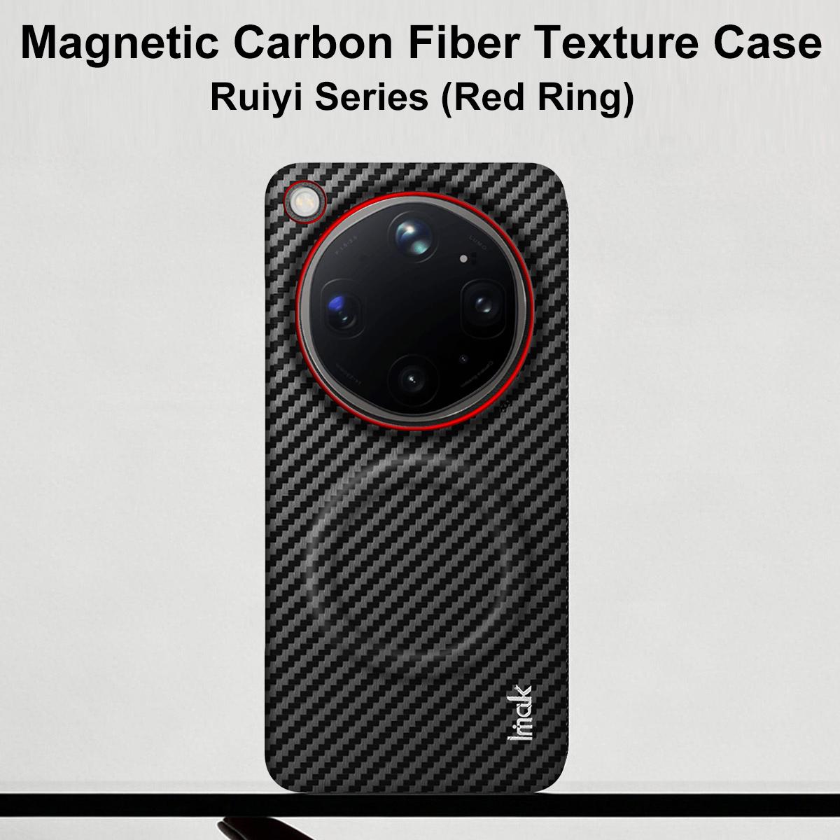 For OPPO Find X9 Ultra 5G Fiberglass Version imak Ruiyi Series Red Ring Carbon Fiber Texture Magnetic Phone Case - Black - EDA009772401A