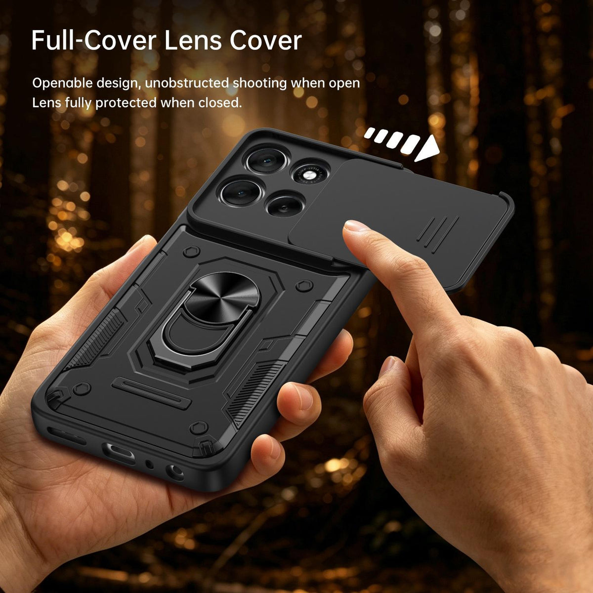 For Motorola Moto G57 Power / G67 Power Nanshan Armor Sliding Camshield Ring Holder Phone Case - Black - EDA009772906C