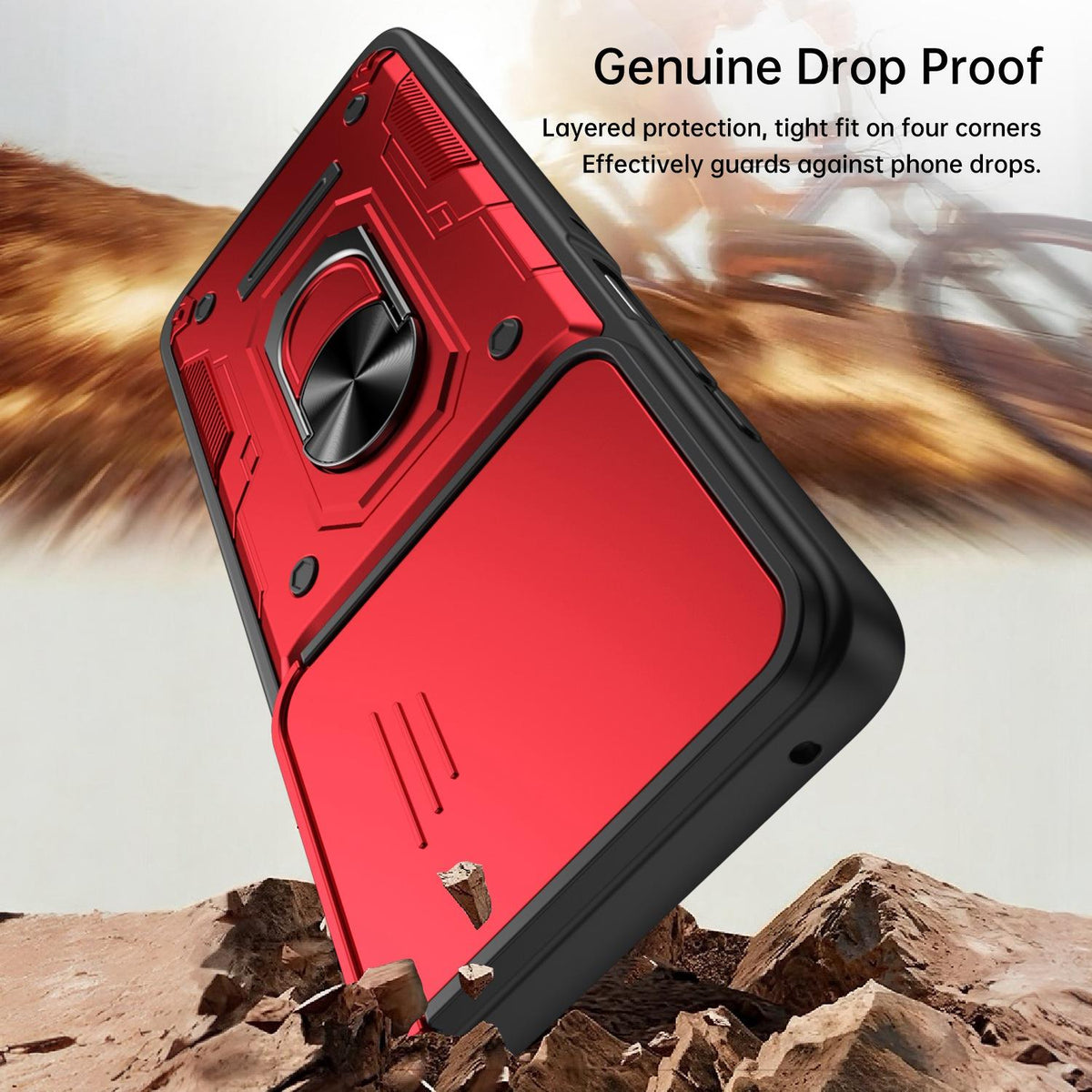 For Motorola Moto G57 Power / G67 Power Nanshan Armor Sliding Camshield Ring Holder Phone Case - Red - EDA009772906D