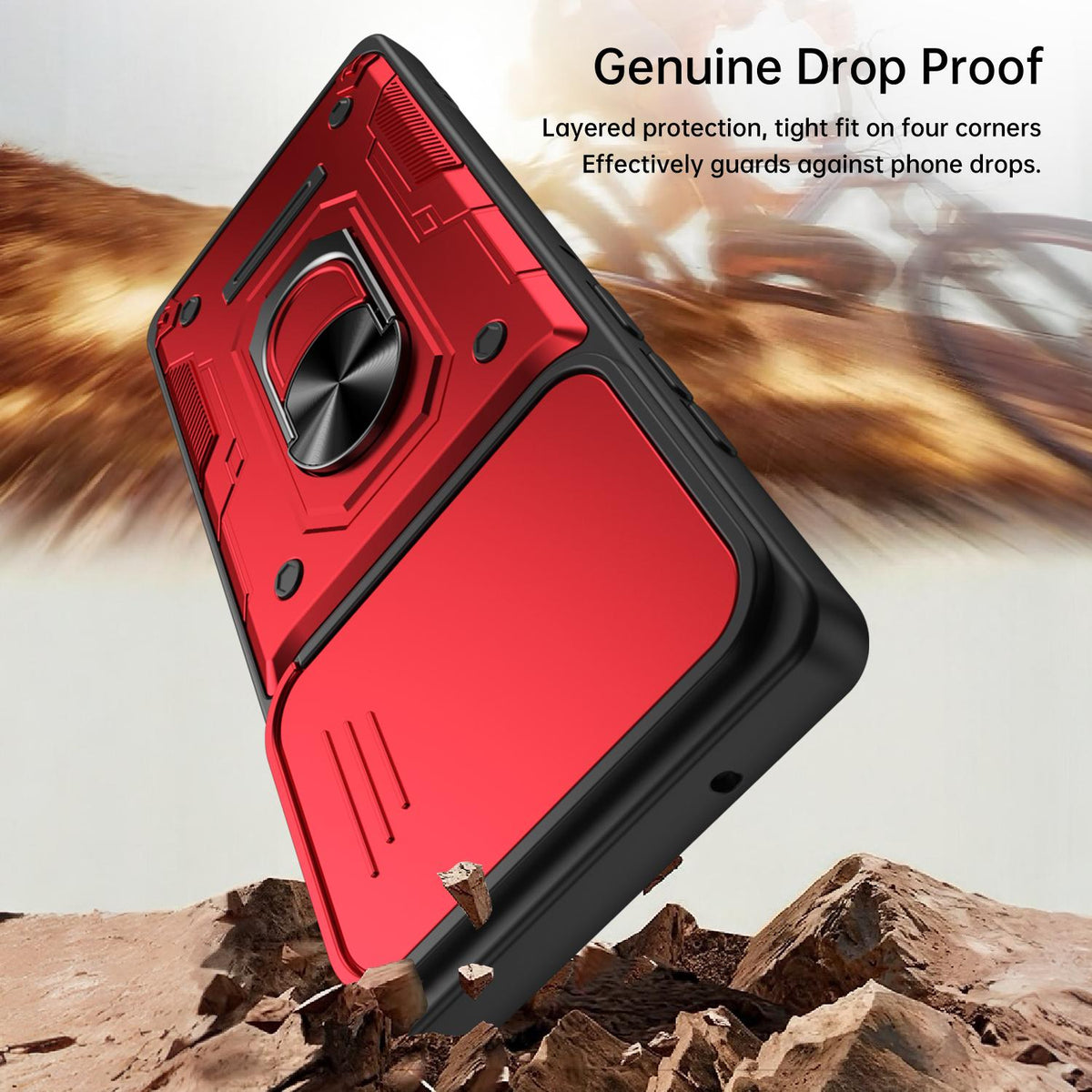 For Motorola Edge 50 Fusion / G85 Nanshan Armor Sliding Camshield Ring Holder Phone Case - Black - EDA009772910C