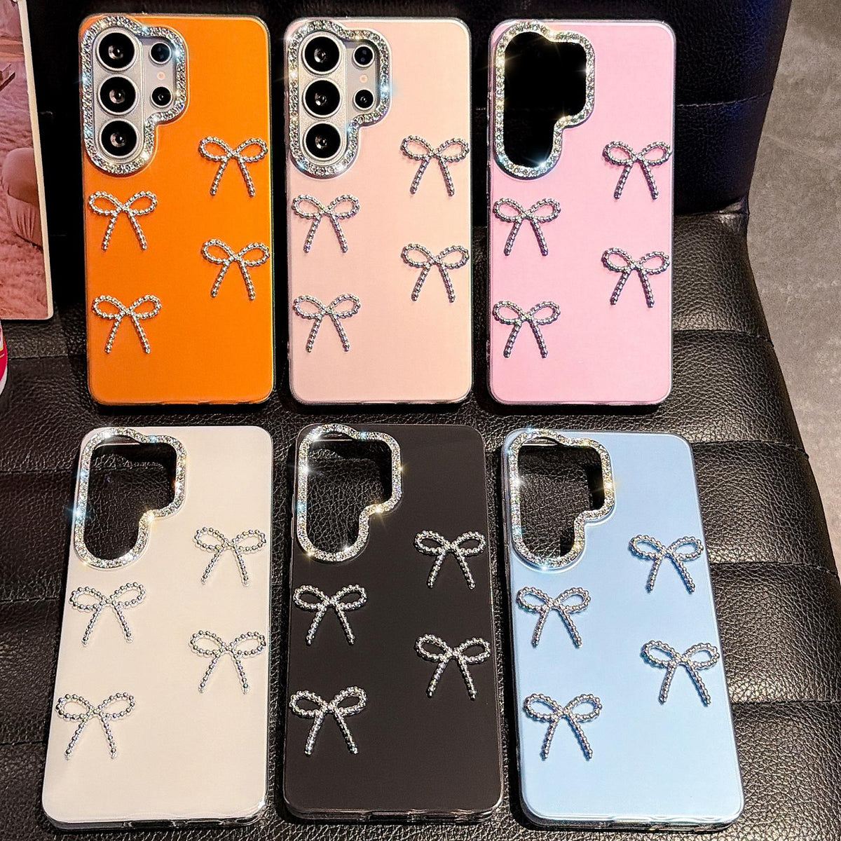 For Galaxy S24 Ultra 5G Electroplated Bowknot Dopamine Color Skin-Friendly IMD Phone Case with Beaded Wrist Strap - Blue - EDA009774410F