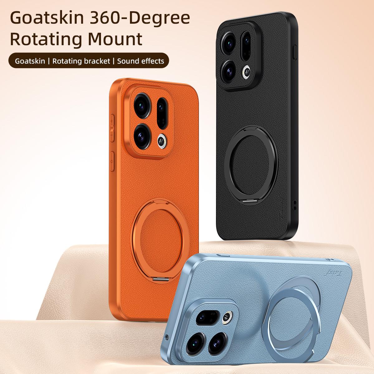 For OPPO Find X9 Pro Goatskin Vegan Leather Magnetic Phone Case With 360 Degree Rotating Holder - Black - EDA009792608B