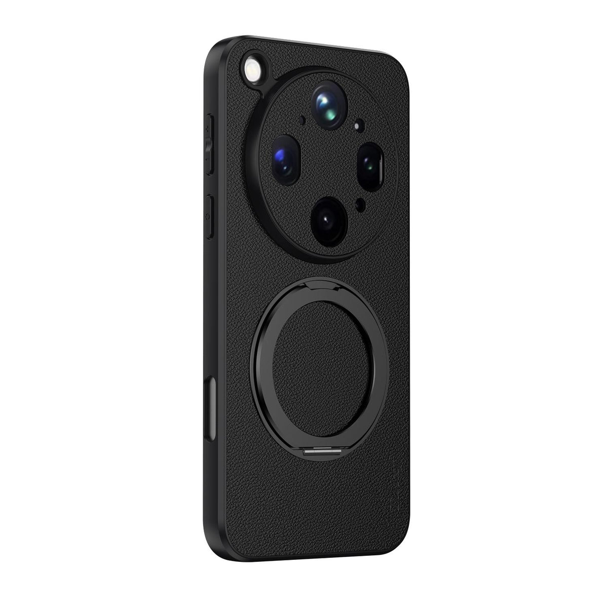 For OPPO Find X9 Ultra 5G Goatskin Vegan Leather Magnetic Phone Case With 360 Degree Rotating Holder - Black - EDA009792610B