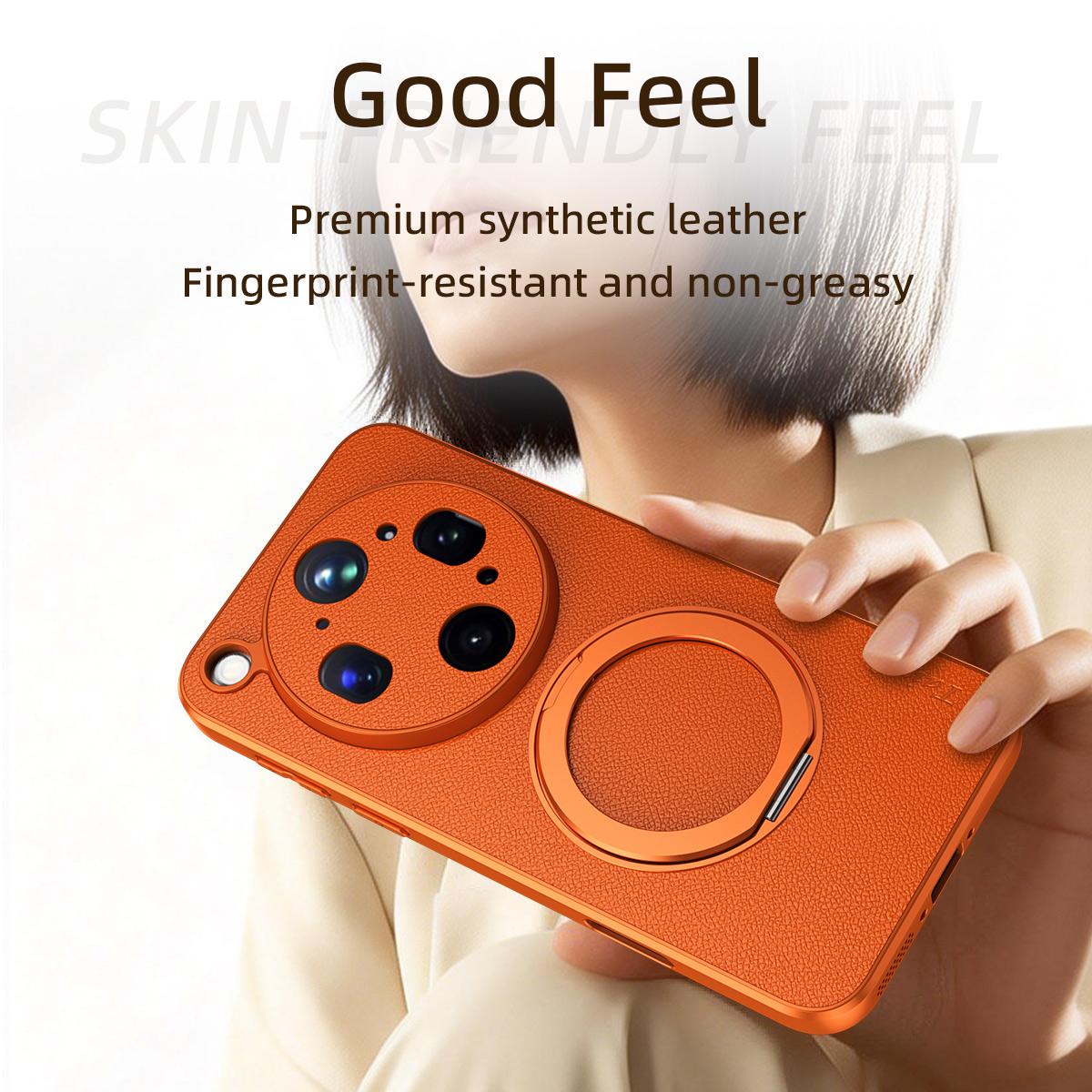 For OPPO Find X9 Ultra 5G Goatskin Vegan Leather Magnetic Phone Case With 360 Degree Rotating Holder - Black - EDA009792610B