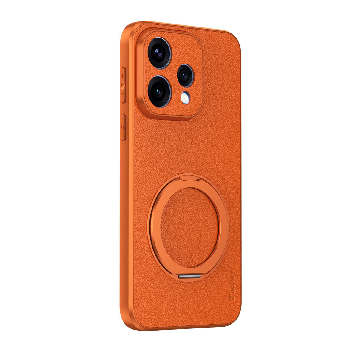 For OPPO Reno 15c 5G Goatskin Vegan Leather Magnetic Phone Case With 360 Degree Rotating Holder - Orange - EDA009792613A