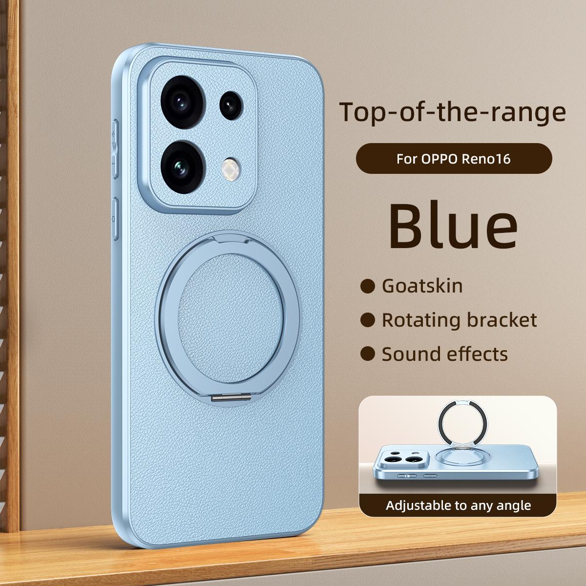 For OPPO Reno 16 5G Global Goatskin Vegan Leather Magnetic Phone Case With 360 Degree Rotating Holder - Blue - EDA009792615C