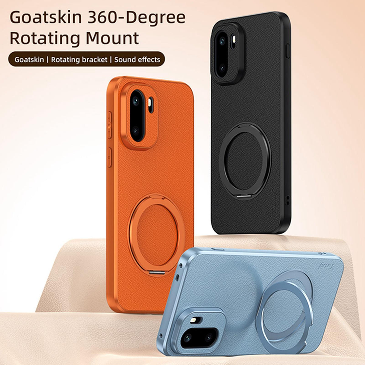 For OnePlus Ace 6 Goatskin Vegan Leather Magnetic Phone Case With 360 Degree Rotating Holder - Blue - EDA009793103C