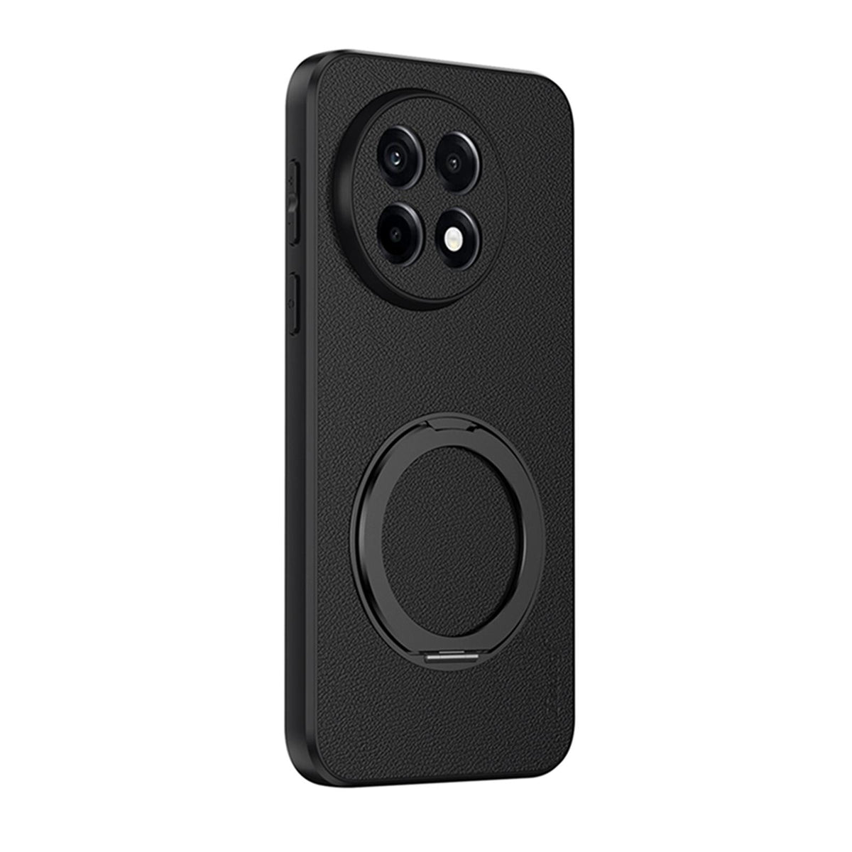 For OnePlus Ace 5 Goatskin Vegan Leather Magnetic Phone Case With 360 Degree Rotating Holder - Black - EDA009793104B