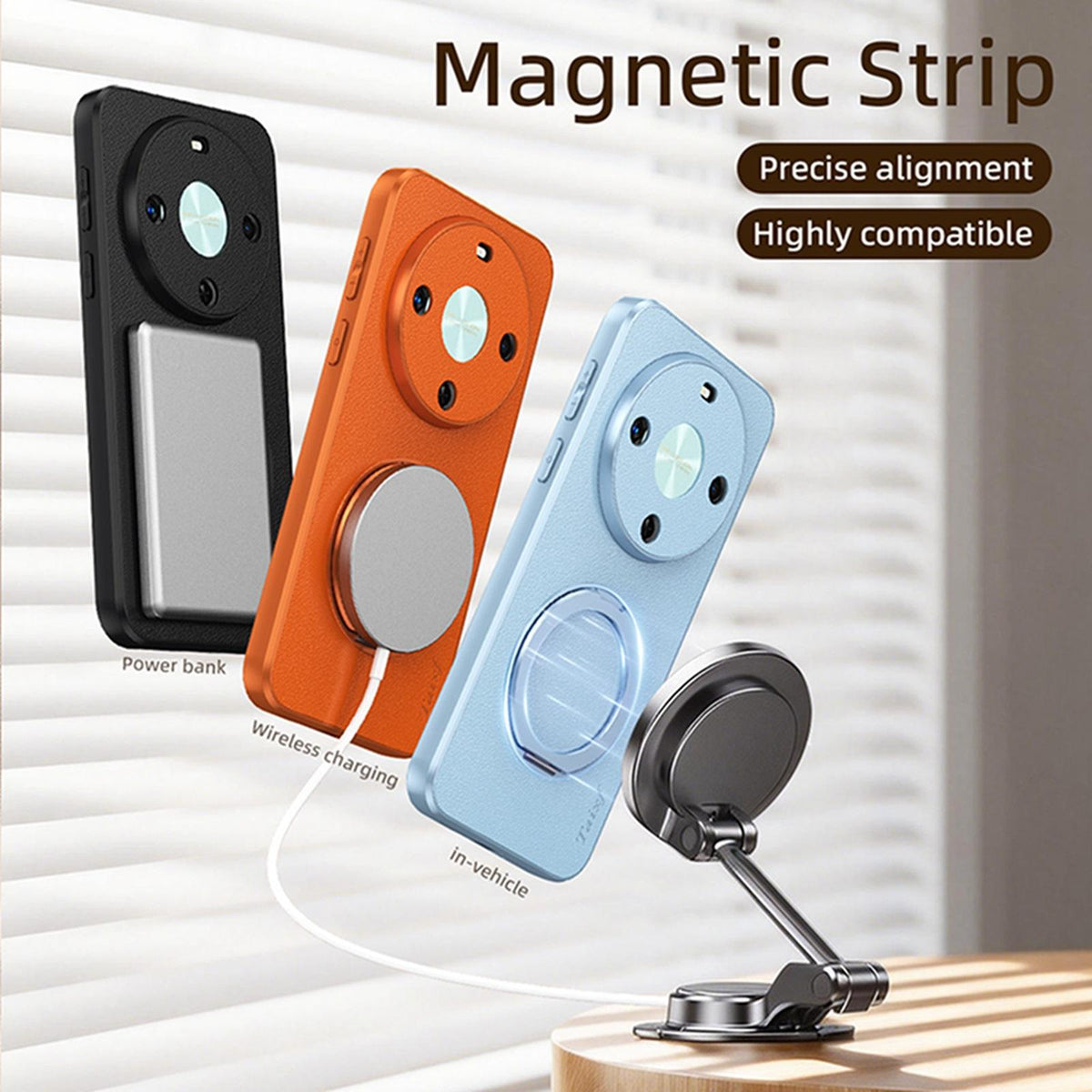 For Huawei Enjoy 70X Goatskin Vegan Leather Magnetic Phone Case With 360 Degree Rotating Holder - Black - EDA009794204B
