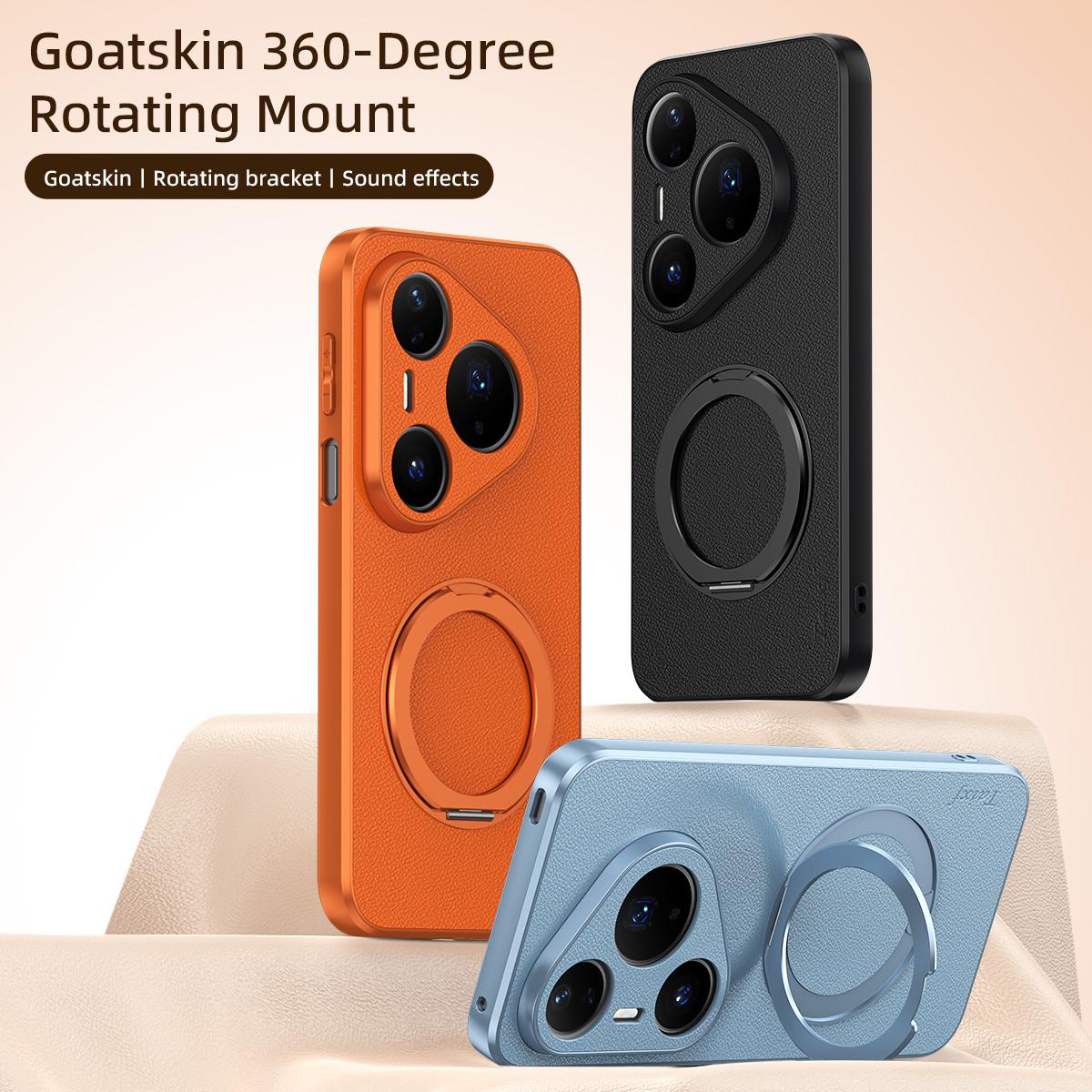 For Huawei Pura 80 Pro 5G Goatskin Vegan Leather Magnetic Phone Case With 360 Degree Rotating Holder - Blue - EDA009794205C