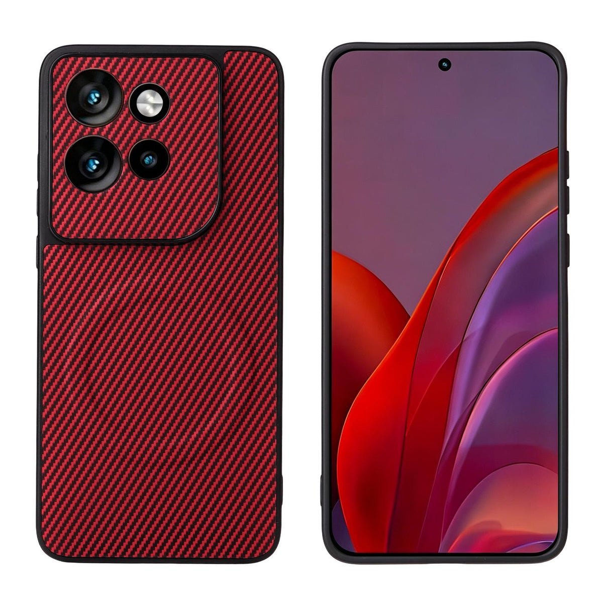 For Motorola Edge 60 Neo / Edge 50 Neo Precise Cutout Carbon Fiber Texture Vegan Leather Phone Case - Red - EDA009801303B