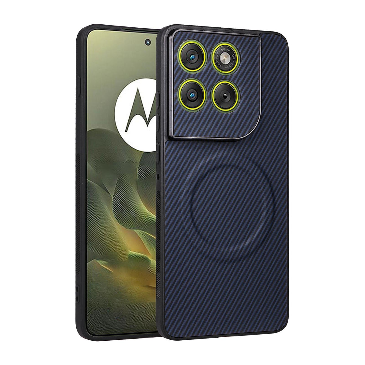 For Motorola Edge 70 5G / Moto X70 Air 5G Precise Cutout Carbon Fiber Texture Vegan Leather Phone Case - Blue - EDA009801304D